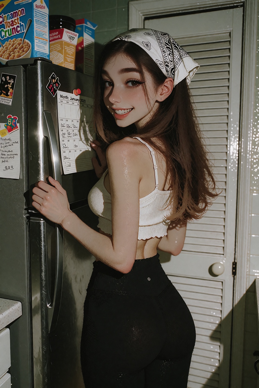 IvyFilmStyle.Fine peach fuzz and vellus hair.Dim light. barely enlight scene. A 20 years old young woman is standing in a...