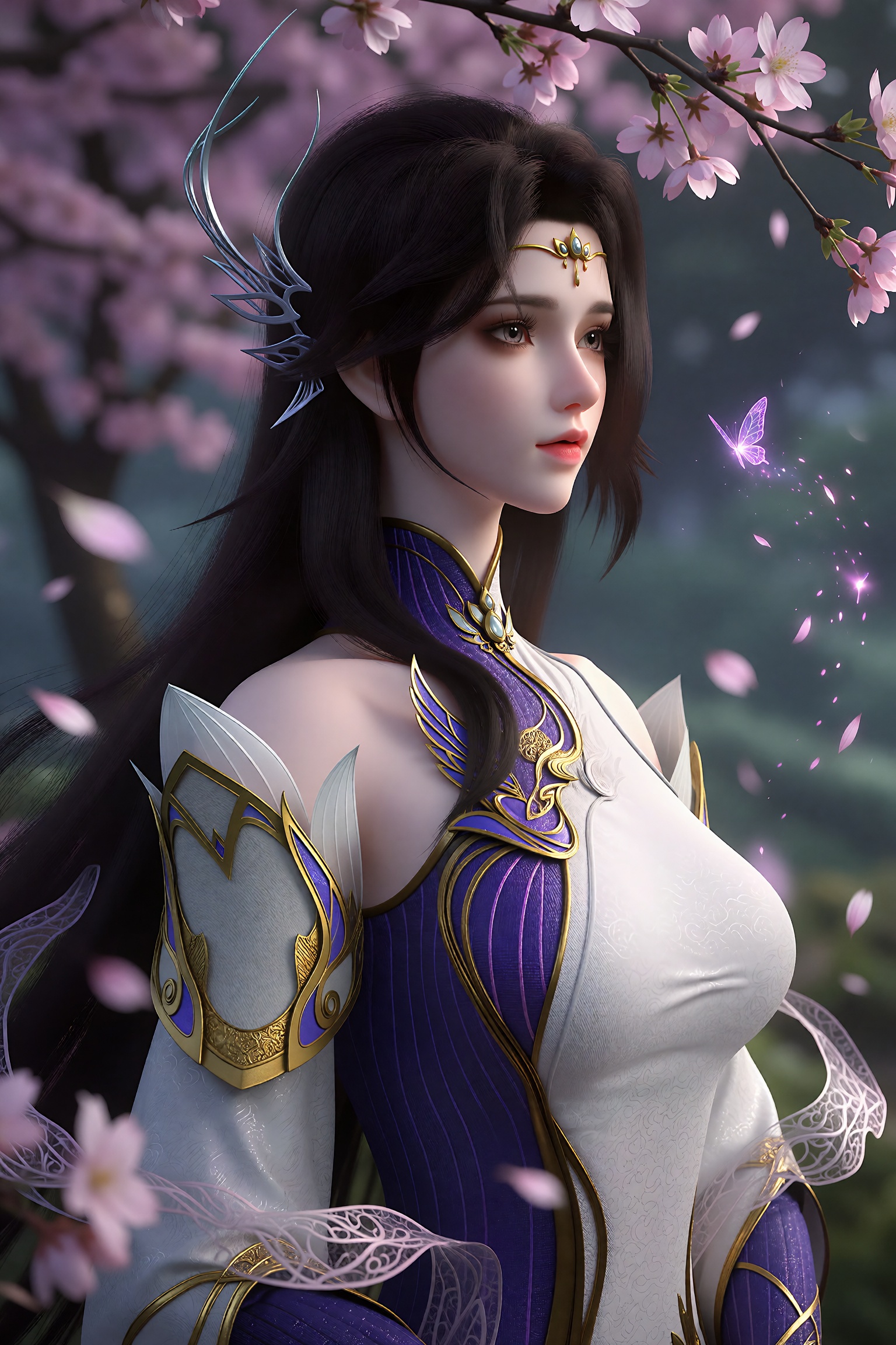 3D rendered character,  中景画面,  一位美丽女子XY clothes站在春日的樱花林中 on Tensor.Art