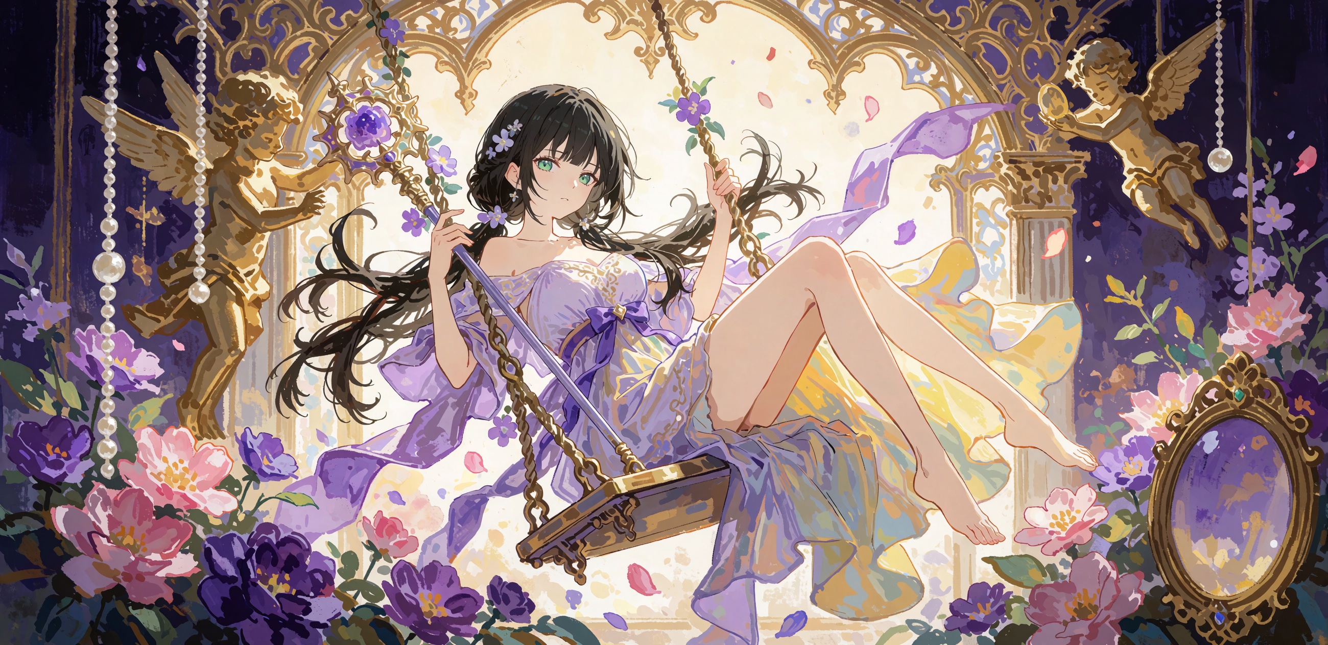 A highly detailed 2.5D anime illustration in an expressive hand-drawn aesthetic,  featuring visible rough brushstrokes and...