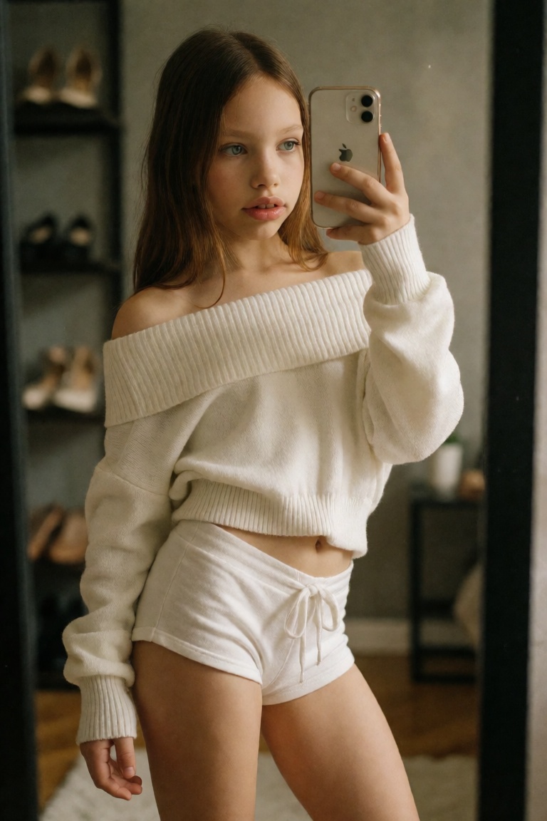 K_LuN4_KSC,  Editorial mirror selfie portrait,  25 year old woman in a modern bedroom interior on Tensor.Art