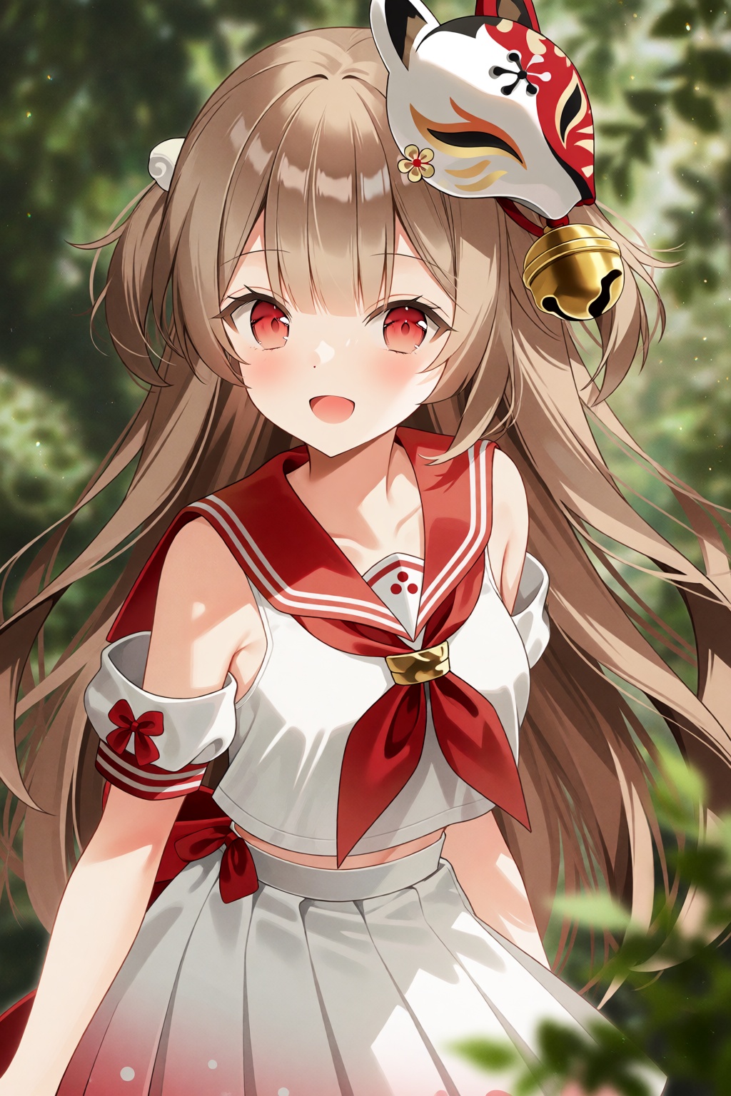 weri style. A vibrant anime-style drawing of a young woman with long,  straight,  light brown hair and red eyes on Tensor.Art