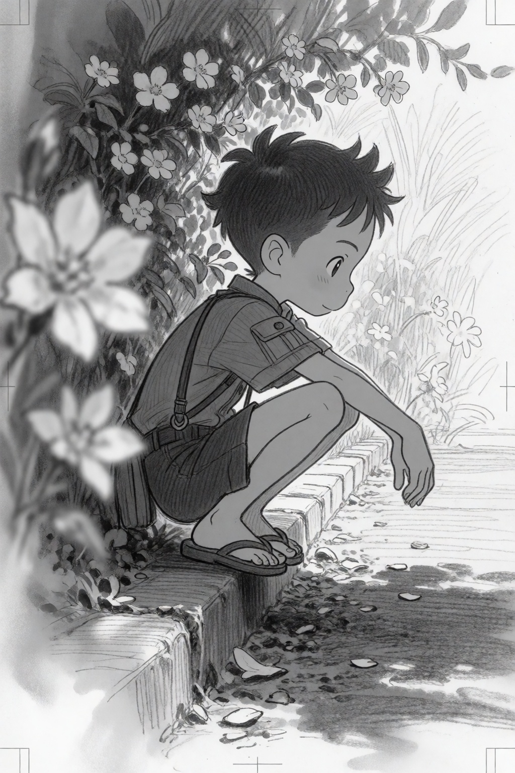 tsukushistyle,  in a dynamic side-view low-angle perspective,  a young boy with dark on Tensor.Art