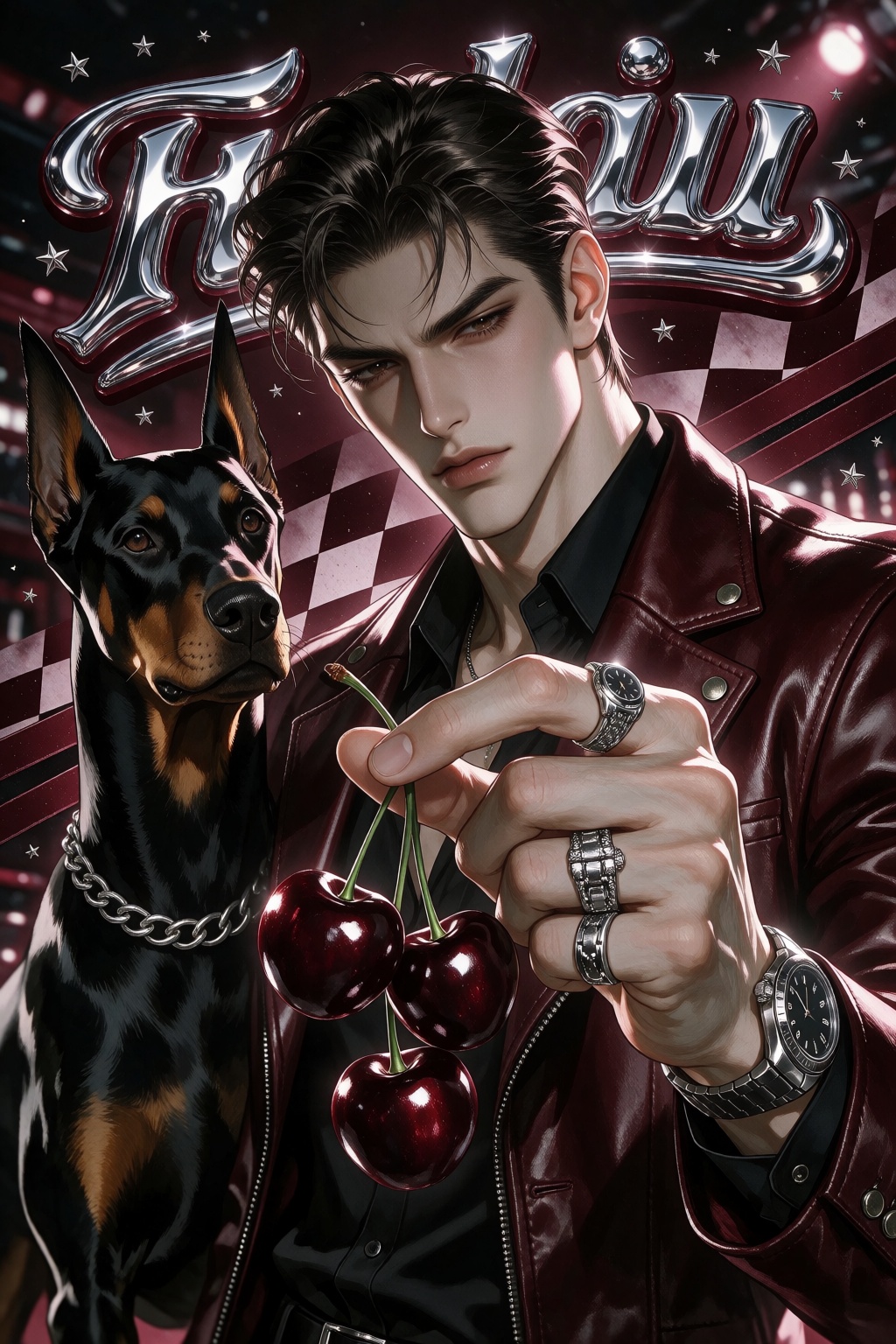 Dynamic close-up portrait of a dangerously handsome ***** manhwa man,  warm olive skin,  sculpted masculine jaw on Tensor.Art