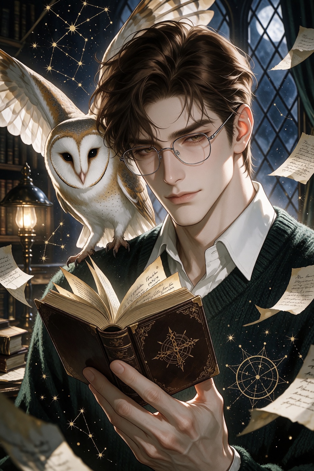 Dynamic close-up PFP of a strikingly handsome ***** manhwa professor,  warm fair skin,  refined mature face on Tensor.Art