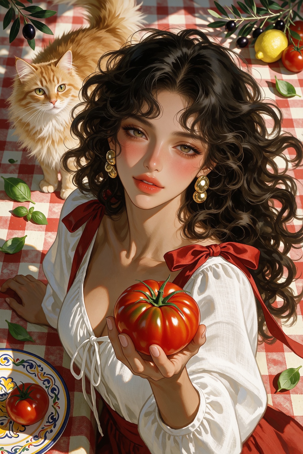 Sun-drenched close-up PFP of an irresistibly beautiful ***** manhwa woman,  warm Mediterranean tan skin,  expressive hazel...