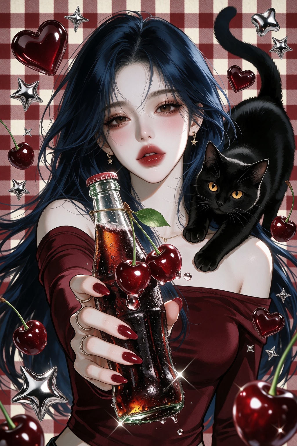 Dynamic close-up PFP of a devastatingly attractive ***** manhwa woman,  porcelain skin,  glossy espresso-brown eyes on Ten...