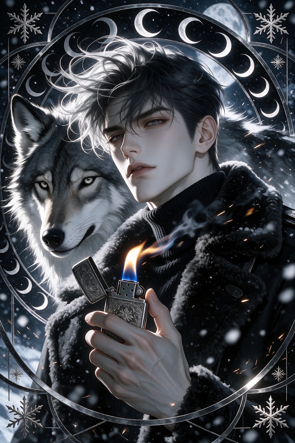 Dynamic close-up PFP of an irresistibly handsome ***** manhwa man,  pale cool skin,  strong angular jaw on Tensor.Art