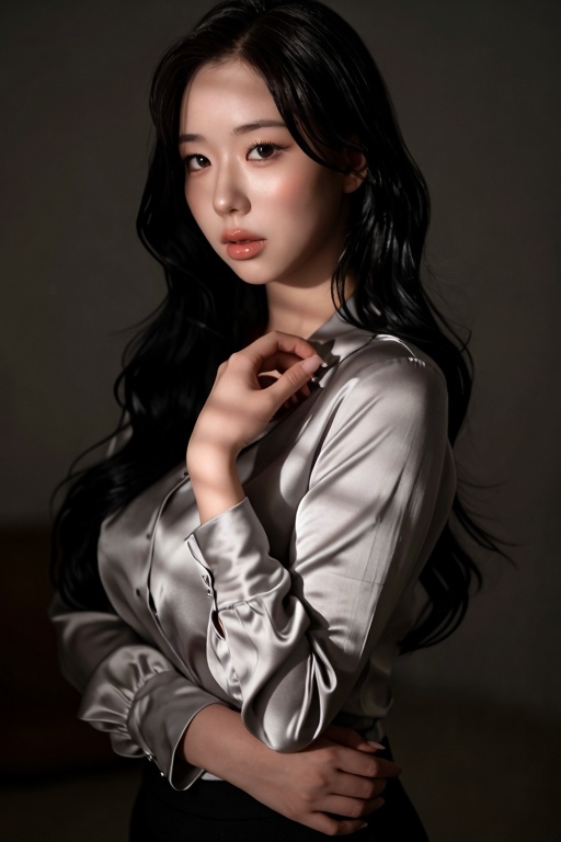 editorial portrait,  Korean female idol,  subtly sensual outfit: silk shirt or soft fabric top on Tensor.Art