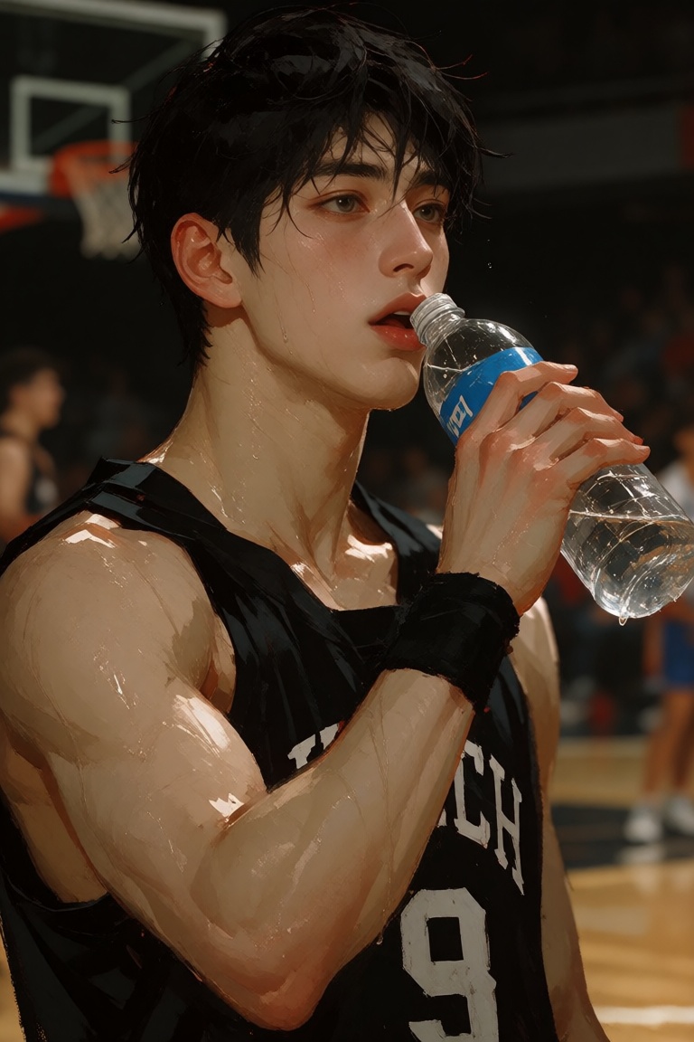 1boy,  solo,  A portrait of a sweaty young man with short on Tensor.Art