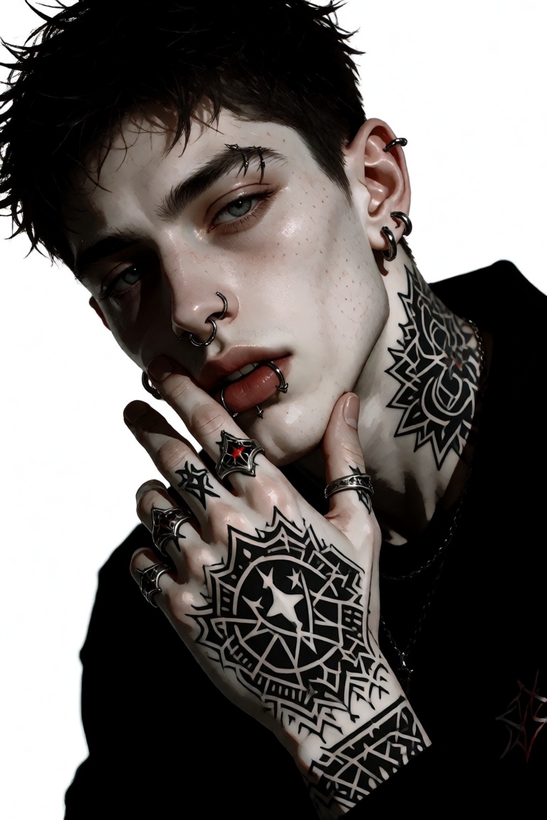 1boy,  solo,  A close-up portrait of a handsome young man with spiky dark hair on Tensor.Art