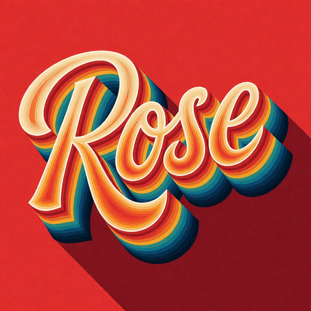 oumvect4or,  design illustration. The image features the word "Rose" rendered in a stylized,  three-dimensional typeface a...