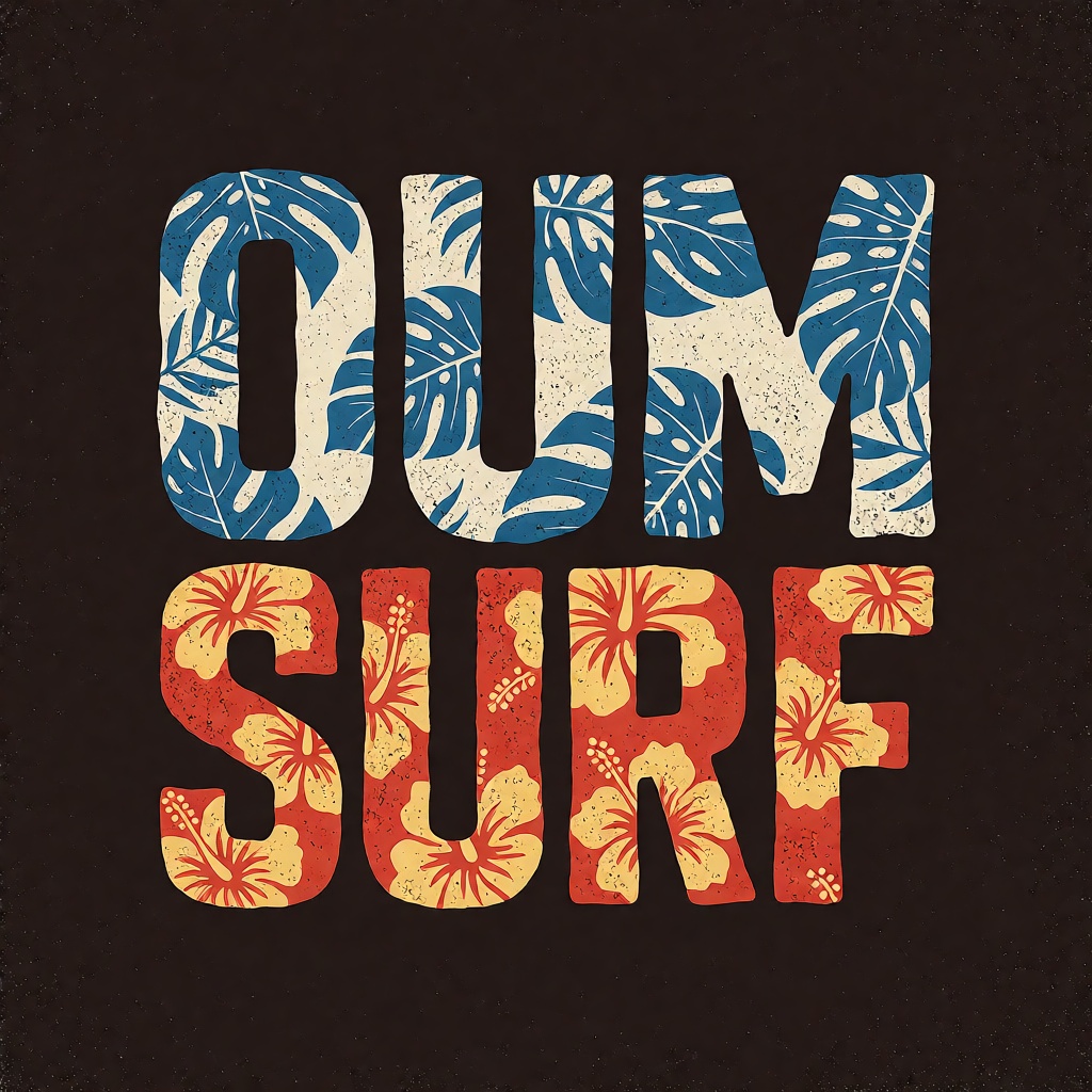 oumvect4or,  design illustration. The image displays a graphic design illustration with the words "OUM SURF" prominently c...