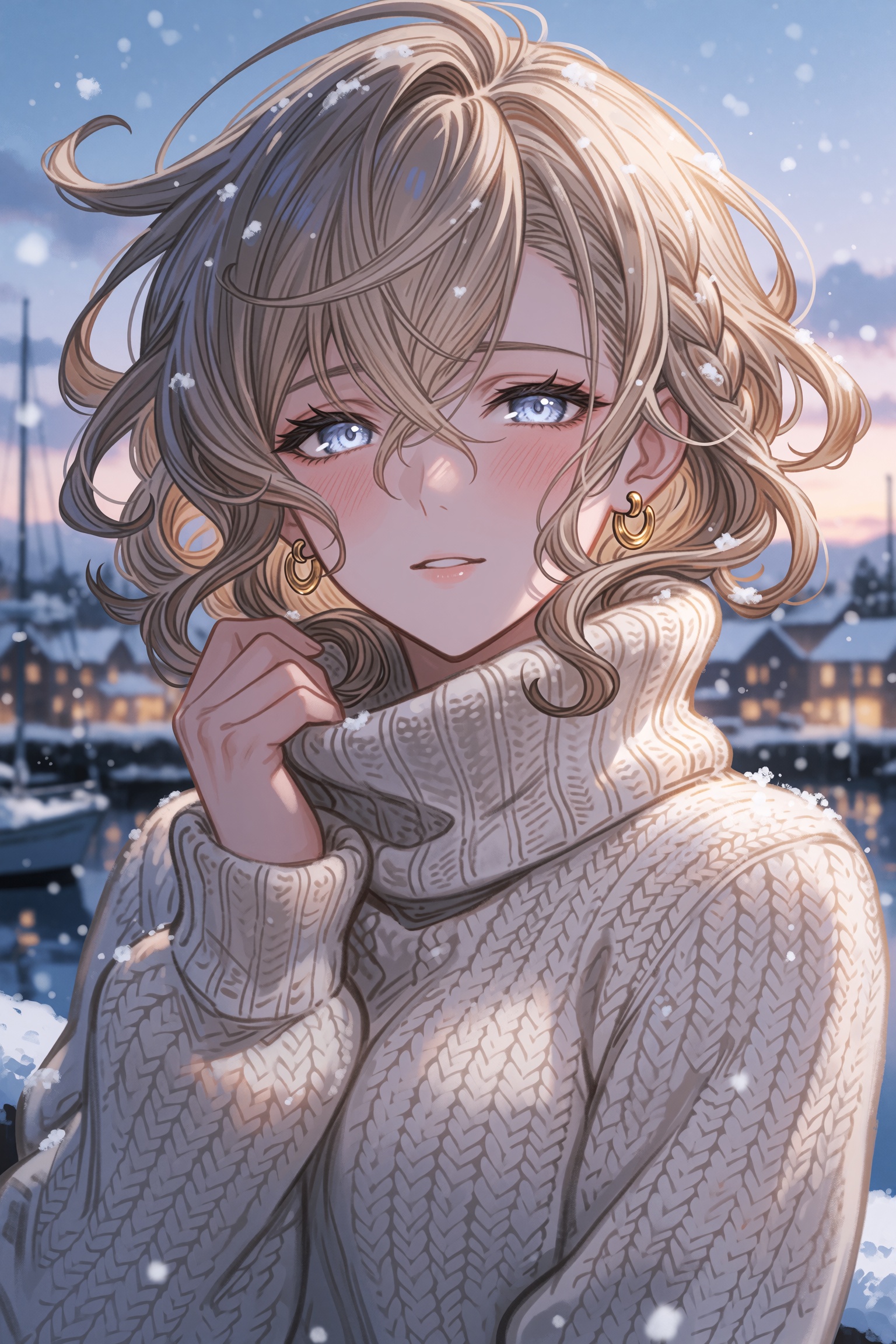 highres,  absurdres,  granblue fantasy style An upper-body portrait of a serene young woman with windswept on Tensor.Art