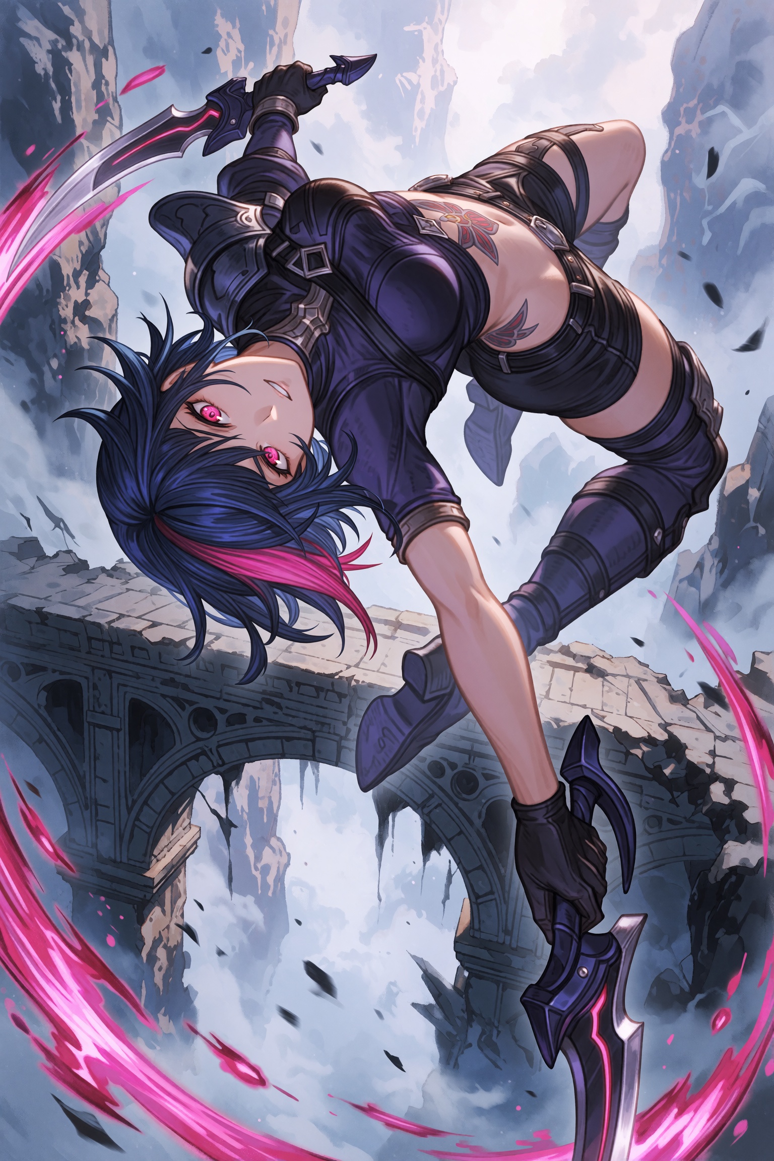 highres,  absurdres,  granblue fantasy style A fierce woman mid-leap on Tensor.Art