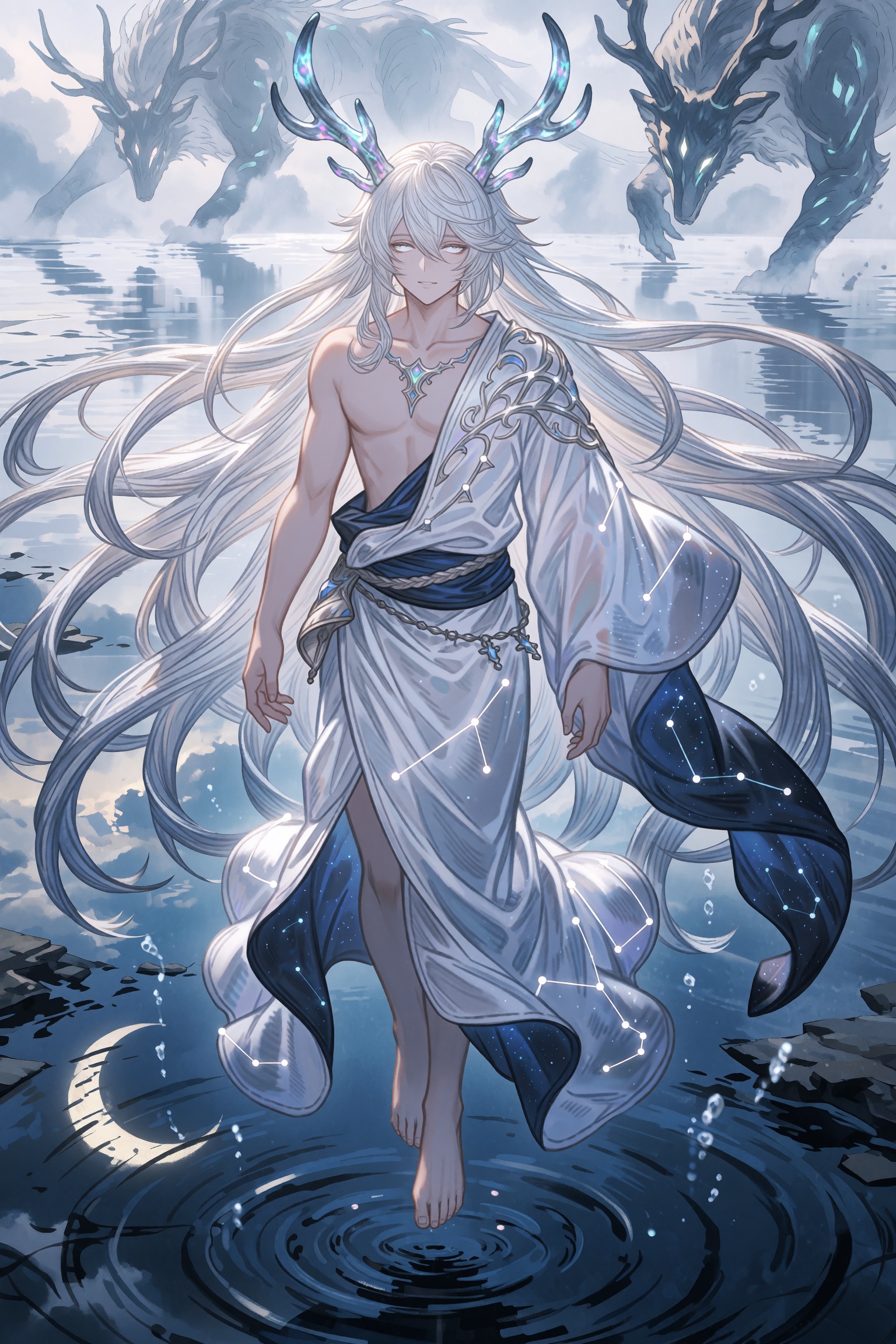 highres,  absurdres,  granblue fantasy style A male primal beast with an ethereal on Tensor.Art