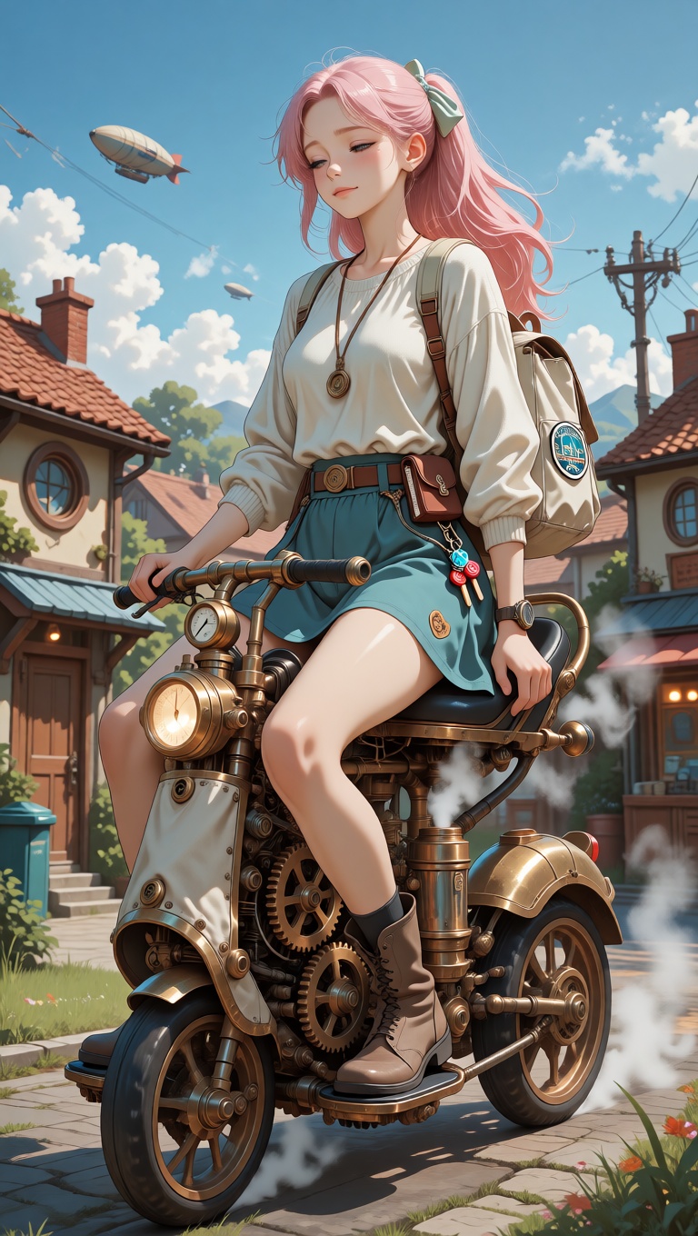 steampunk personal steam runner,  AER-4 Windtrace,  low-profile gear-driven mobility device on Tensor.Art