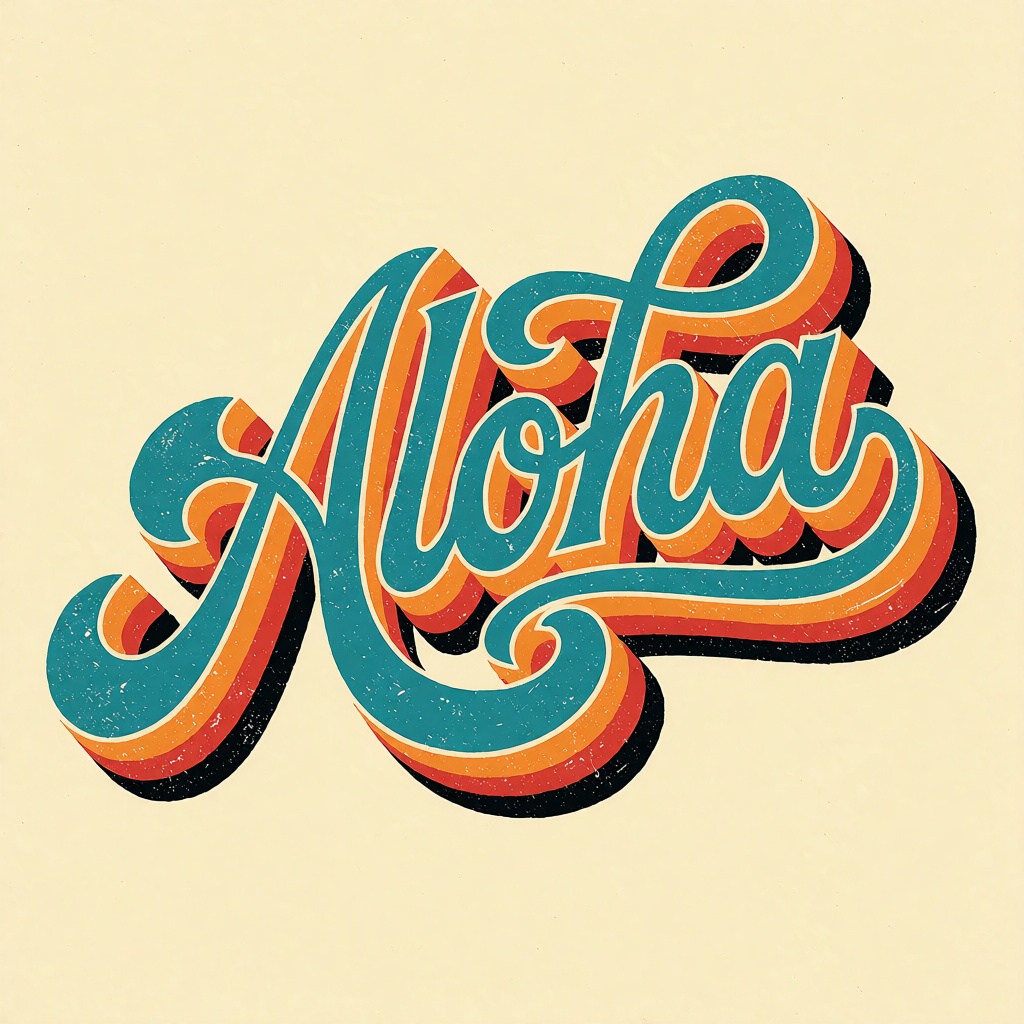 oumvect4or,  design illustration. The image displays a stylized typographic illustration of the word "Aloha" rendered in a...