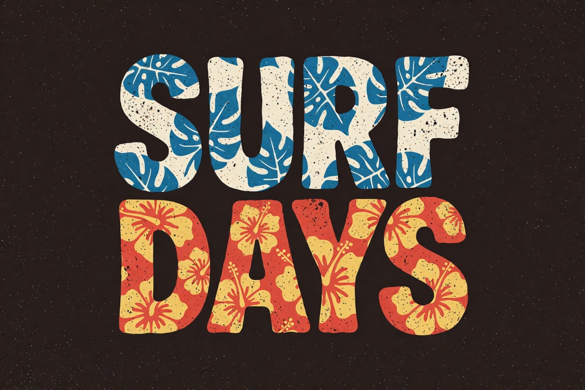 oumvect4or,  design illustration. The image displays a graphic design illustration with the words "SURF DAYS" prominently...