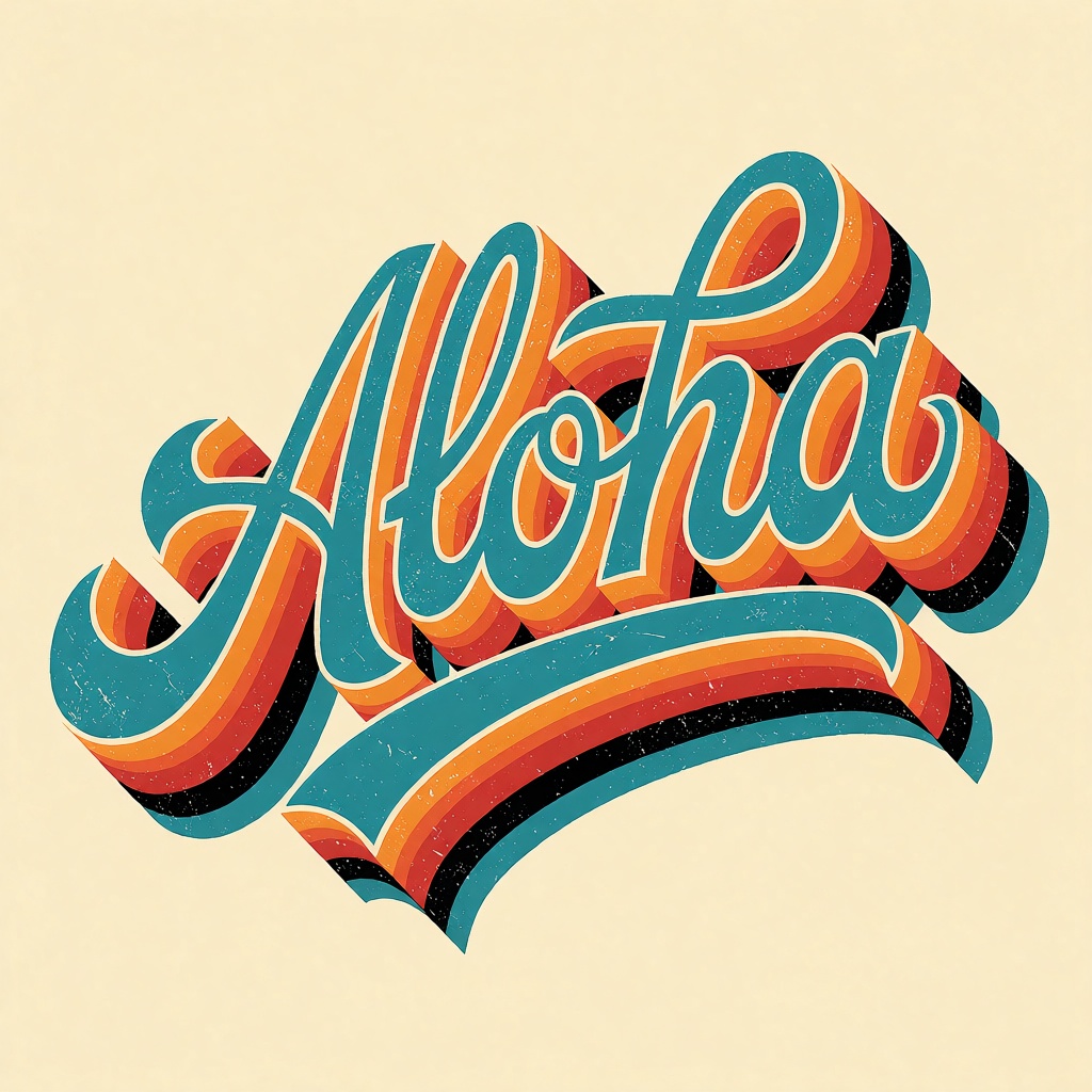 oumvect4or,  design illustration. The image displays a stylized typographic illustration of the word "Aloha" rendered in a...