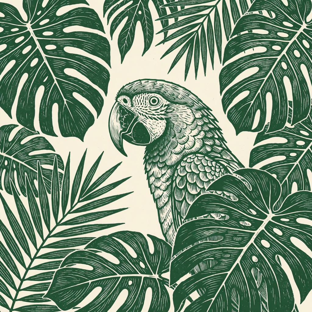oumvect4or,  design illustration. The image is a stylized illustration featuring a parrot in profile,  facing left on Tens...
