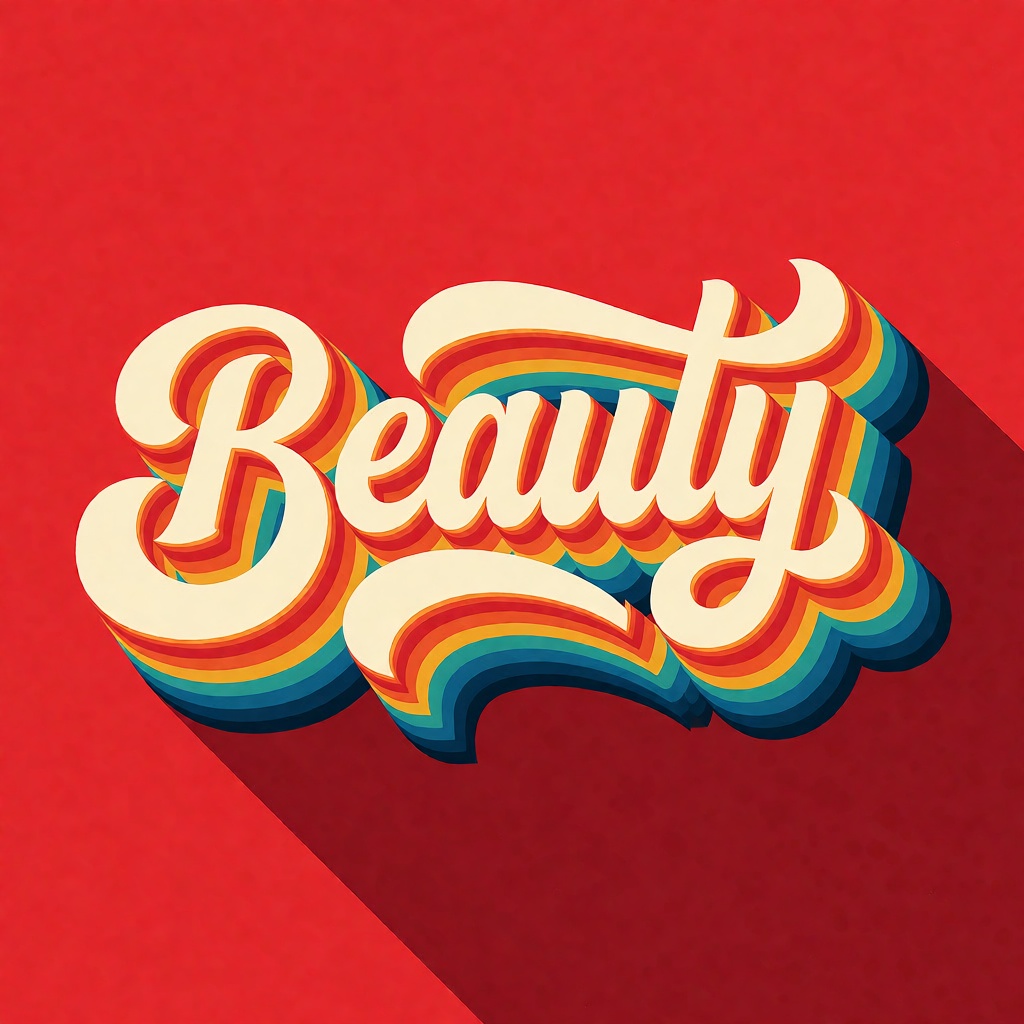 oumvect4or,  design illustration. The image features the word "Beauty" rendered in a stylized,  three-dimensional typeface...