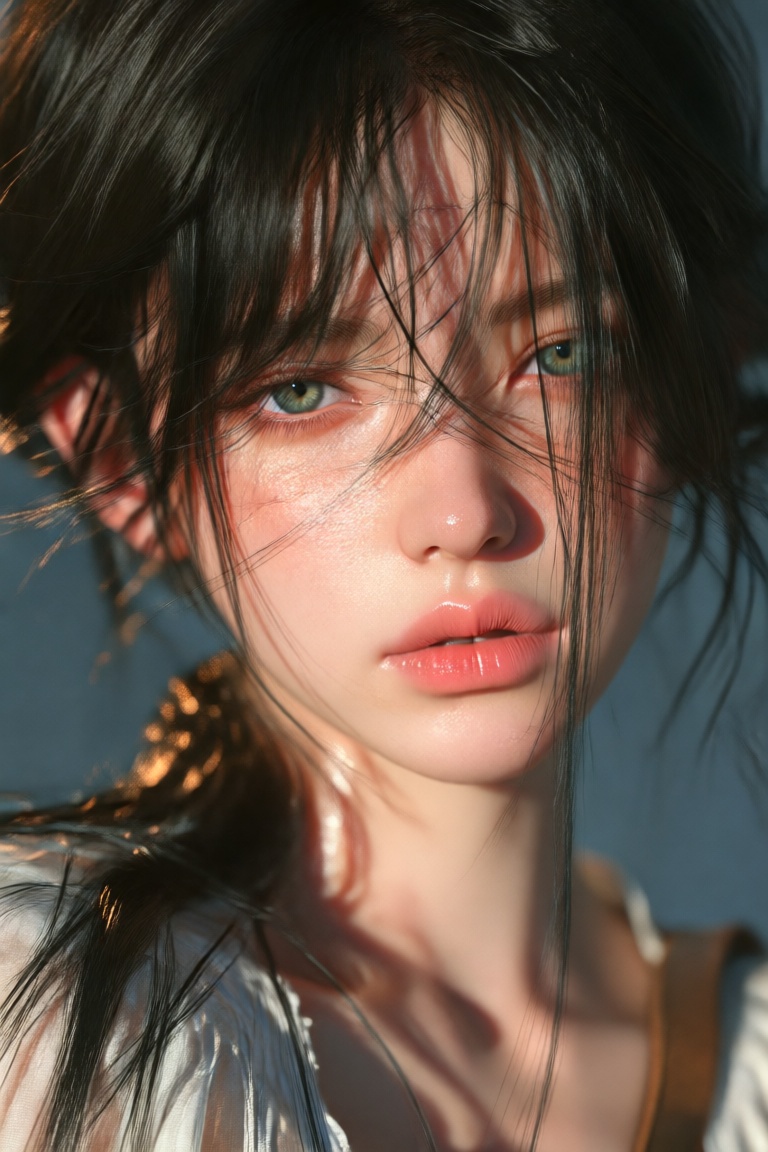 this is a highly detailed,  realistic digital portrait of a young woman with fair skin,  green eyes on Tensor.Art