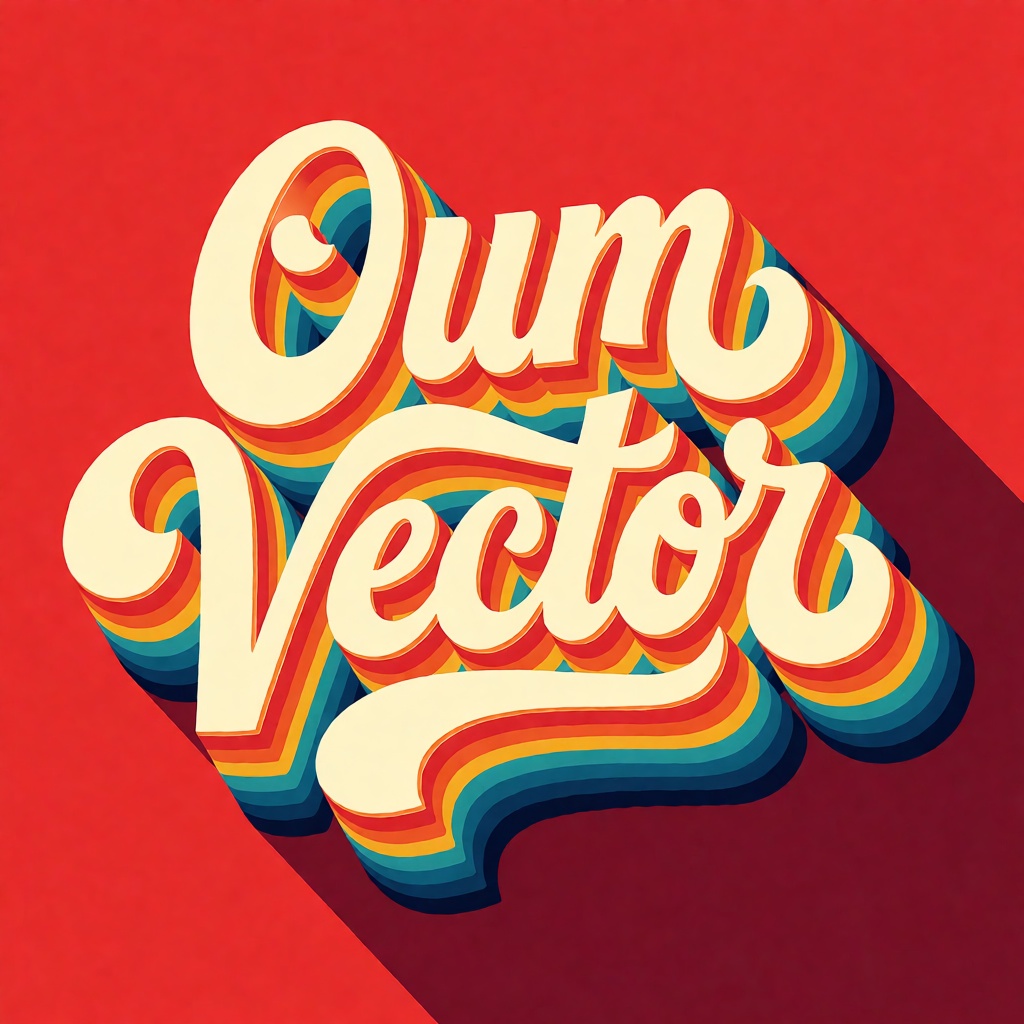 oumvect4or,  design illustration. The image features the word "Oum Vector" rendered in a stylized,  three-dimensional type...