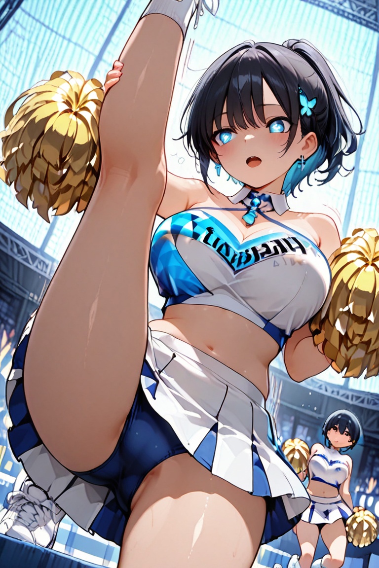 BURUMA under the skirt,  Beautiful blue cheerleaders,  Luminous Engraving on Tensor.Art