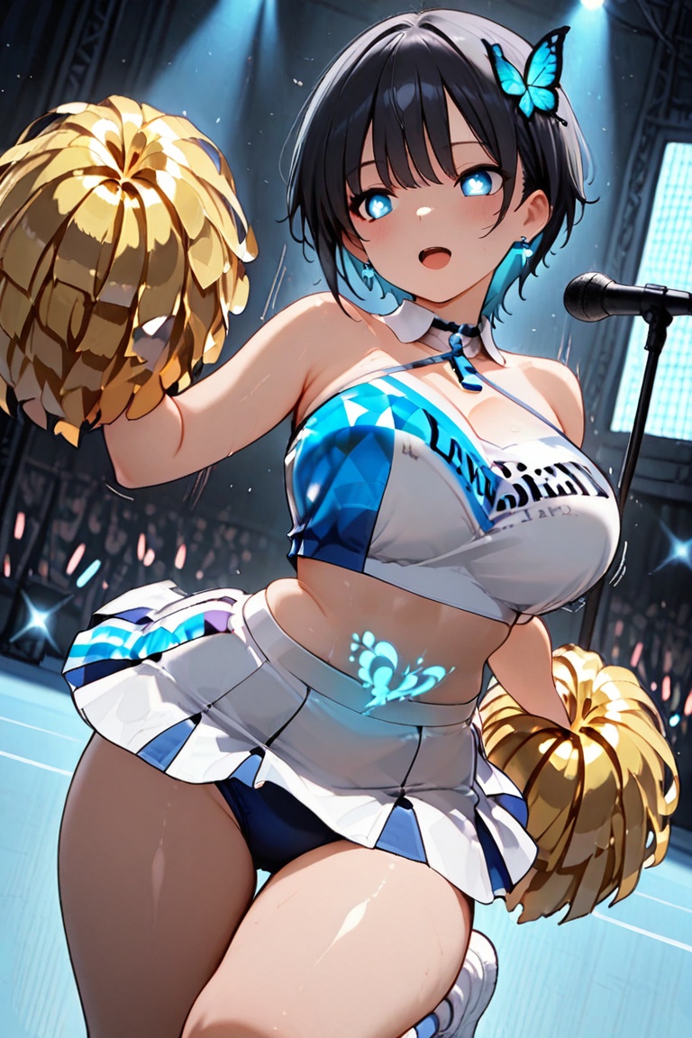 BURUMA under the skirt,  Beautiful blue cheerleaders,  Luminous Engraving on Tensor.Art