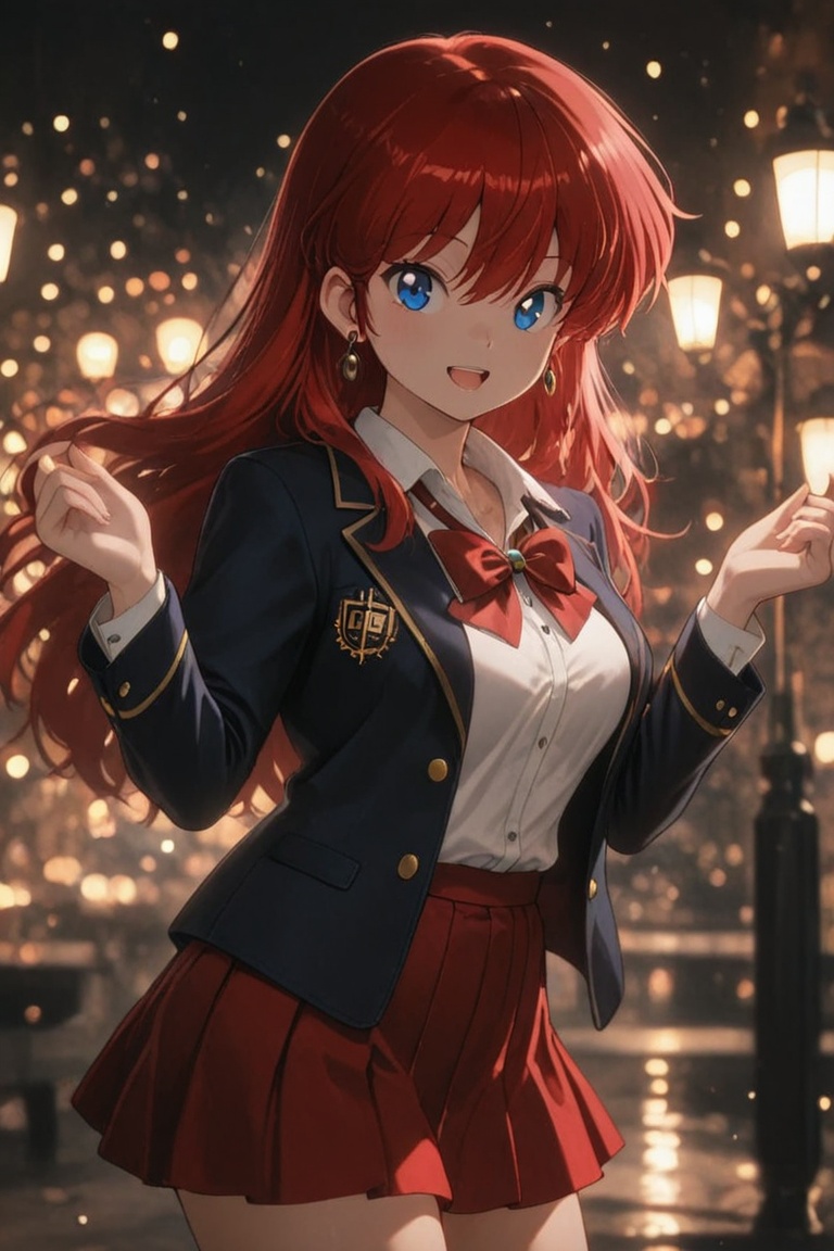 Blazer uniform,  high-quality dark navy blazer,  red pleated skirt. on Tensor.Art