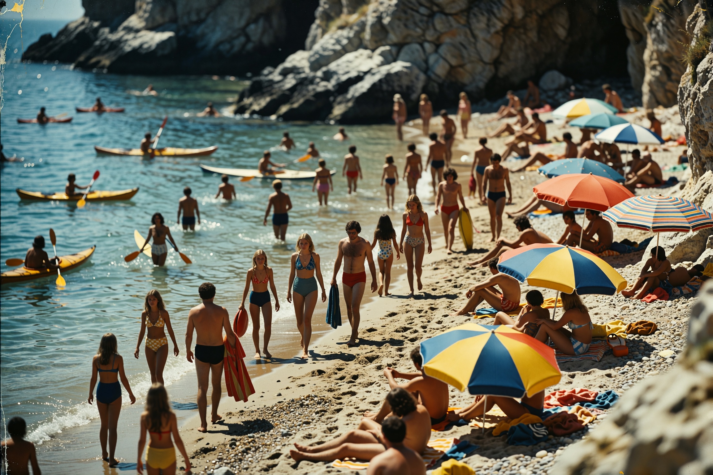 A cinematic still photograph taken from a high vantage point,  likely from a cliff or a high-rise camera rig,  captures a...