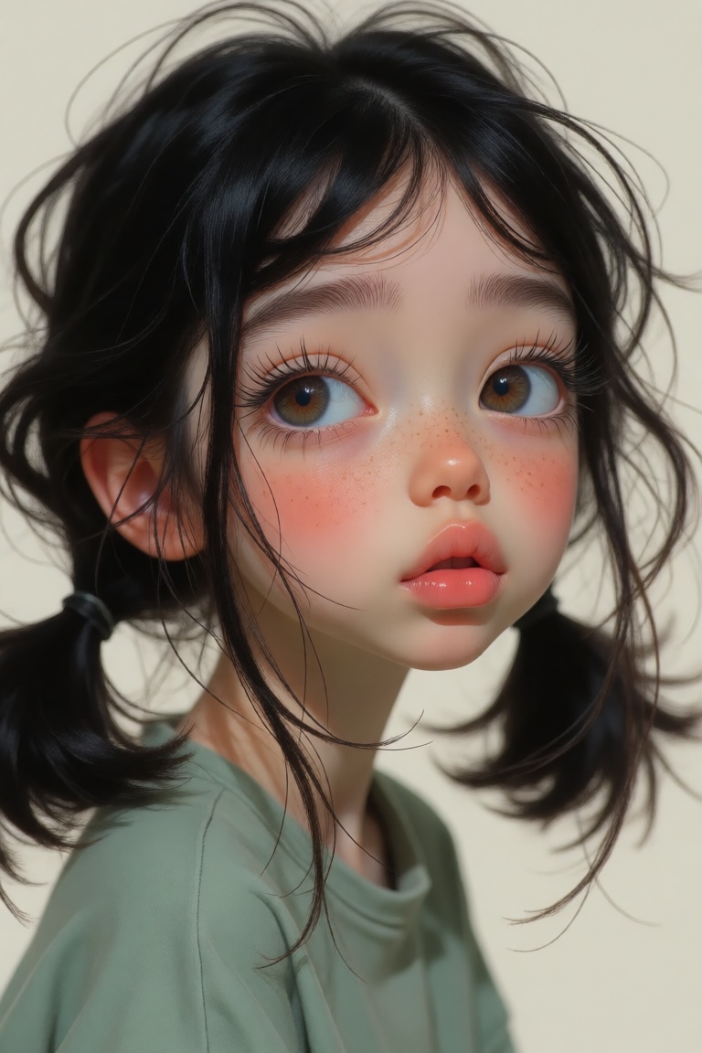 a whimsical,  expressive digital portrait of a young eomen,  hyperrealistic style. black on Tensor.Art