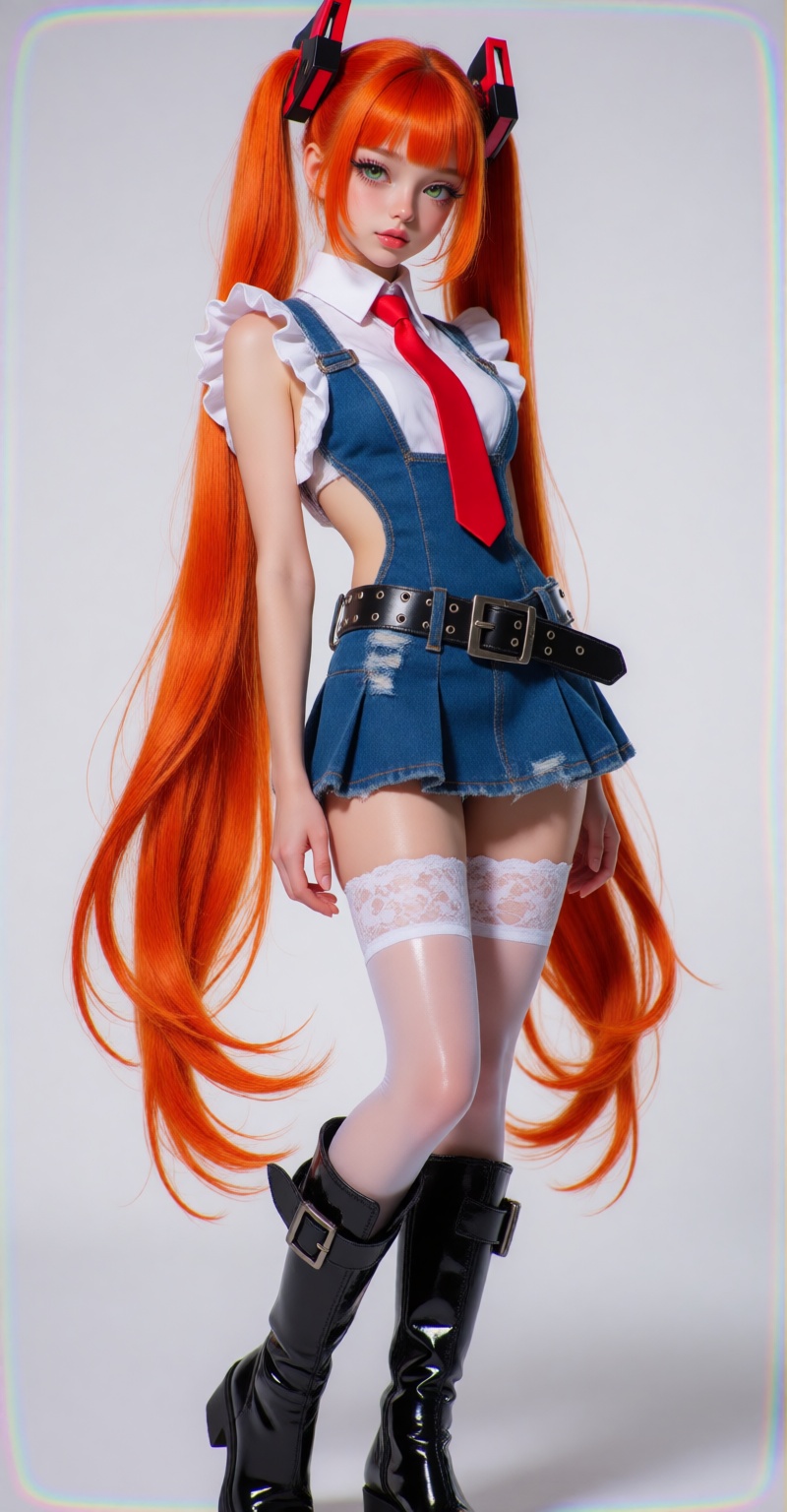 A 4K ultra-realistic fine-art full-body portrait of an enchanting ***** woman as a modern anime-pop cyber muse with a pure...