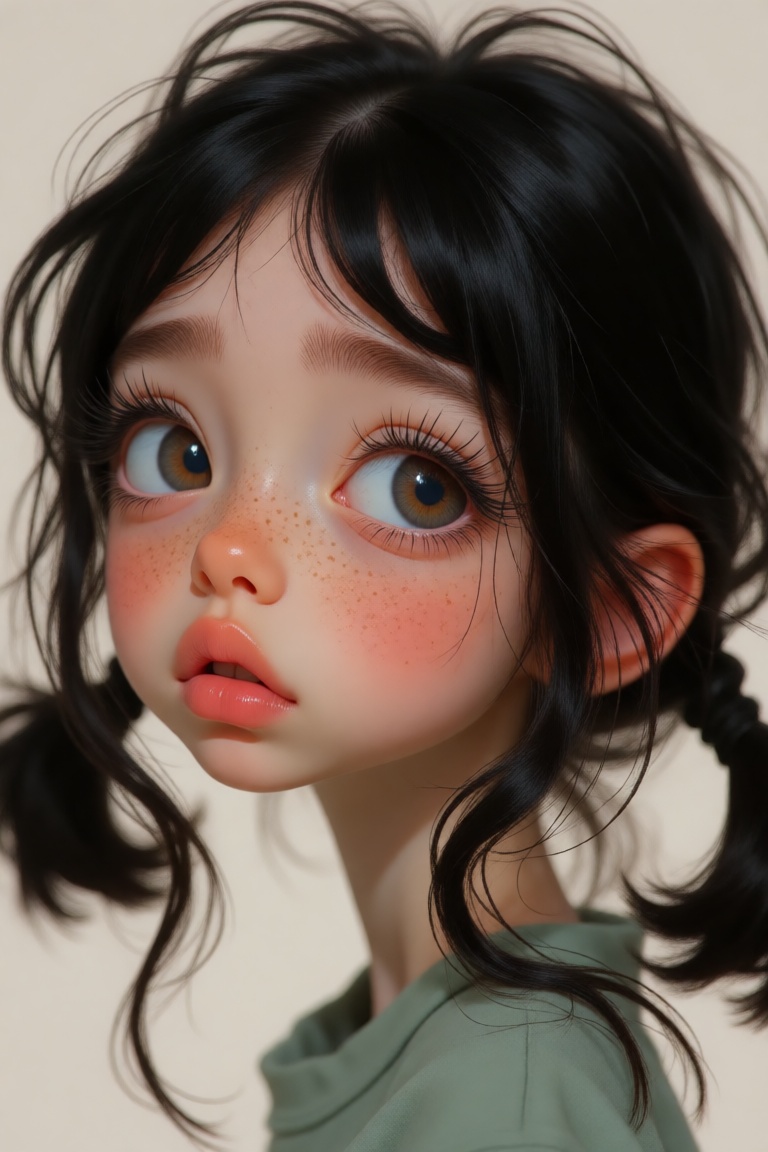 a whimsical,  expressive digital portrait of a young eomen,  hyperrealistic style. black on Tensor.Art