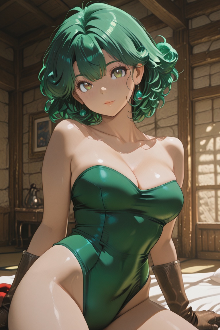 Green leotard,  SHIMERU FUBATA,  Beautiful eyes on Tensor.Art