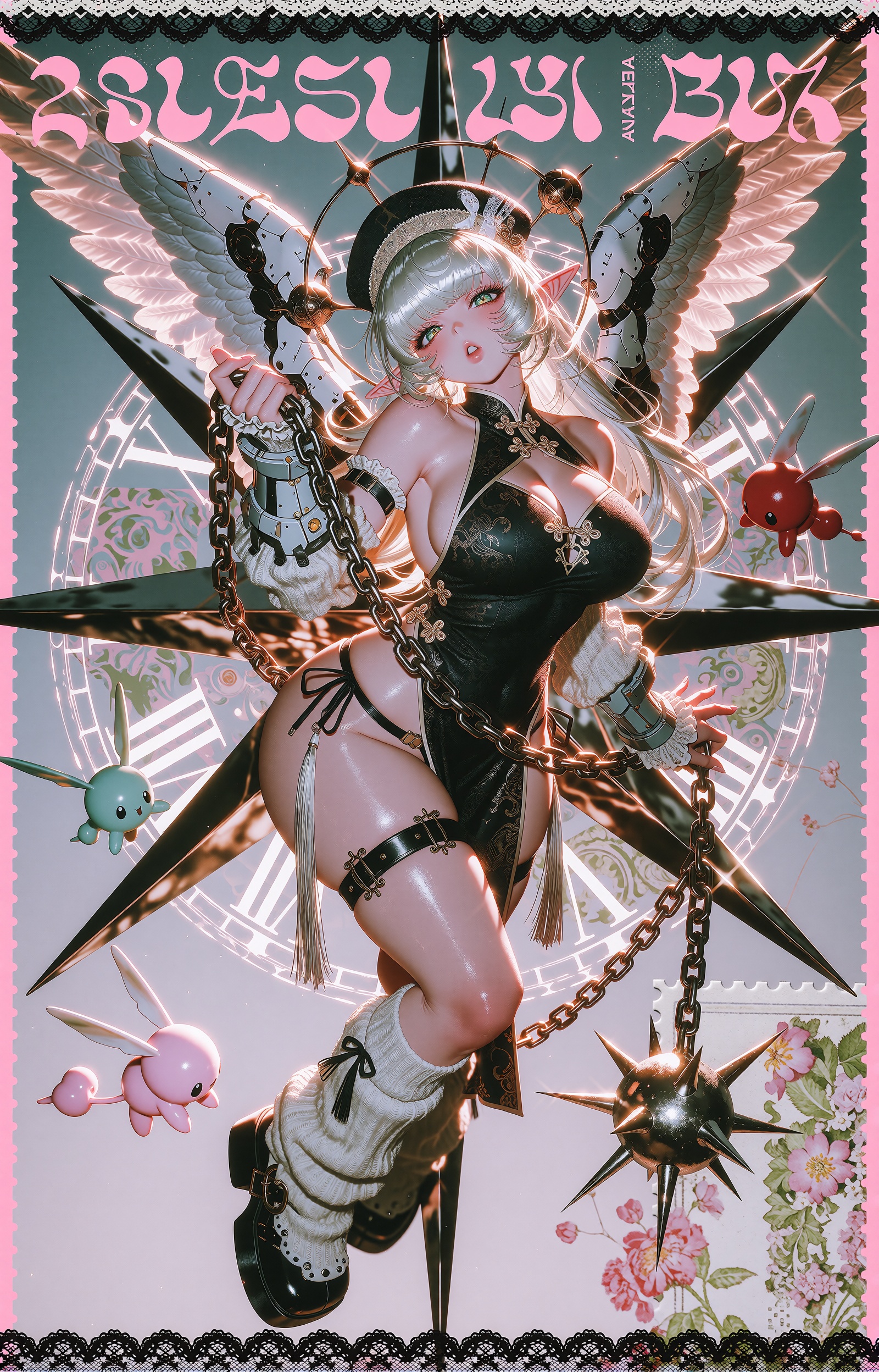 A full-body promotional poster photograph of an ***** woman with an extremely voluptuous hourglass figure,  rendered in se...