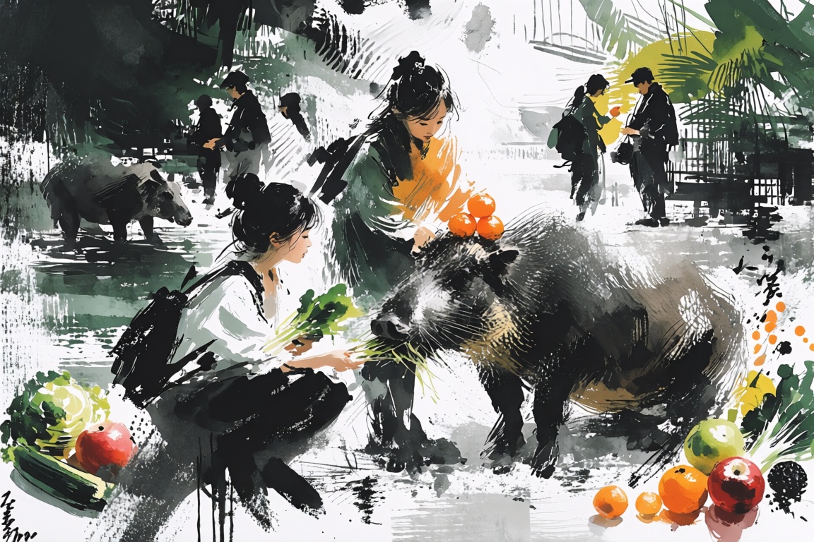 水墨畫勾勒的豪邁線條,  具有層次感的豔麗水彩上色,  人物體型纖細的日本少女漫畫風格 on Tensor.Art