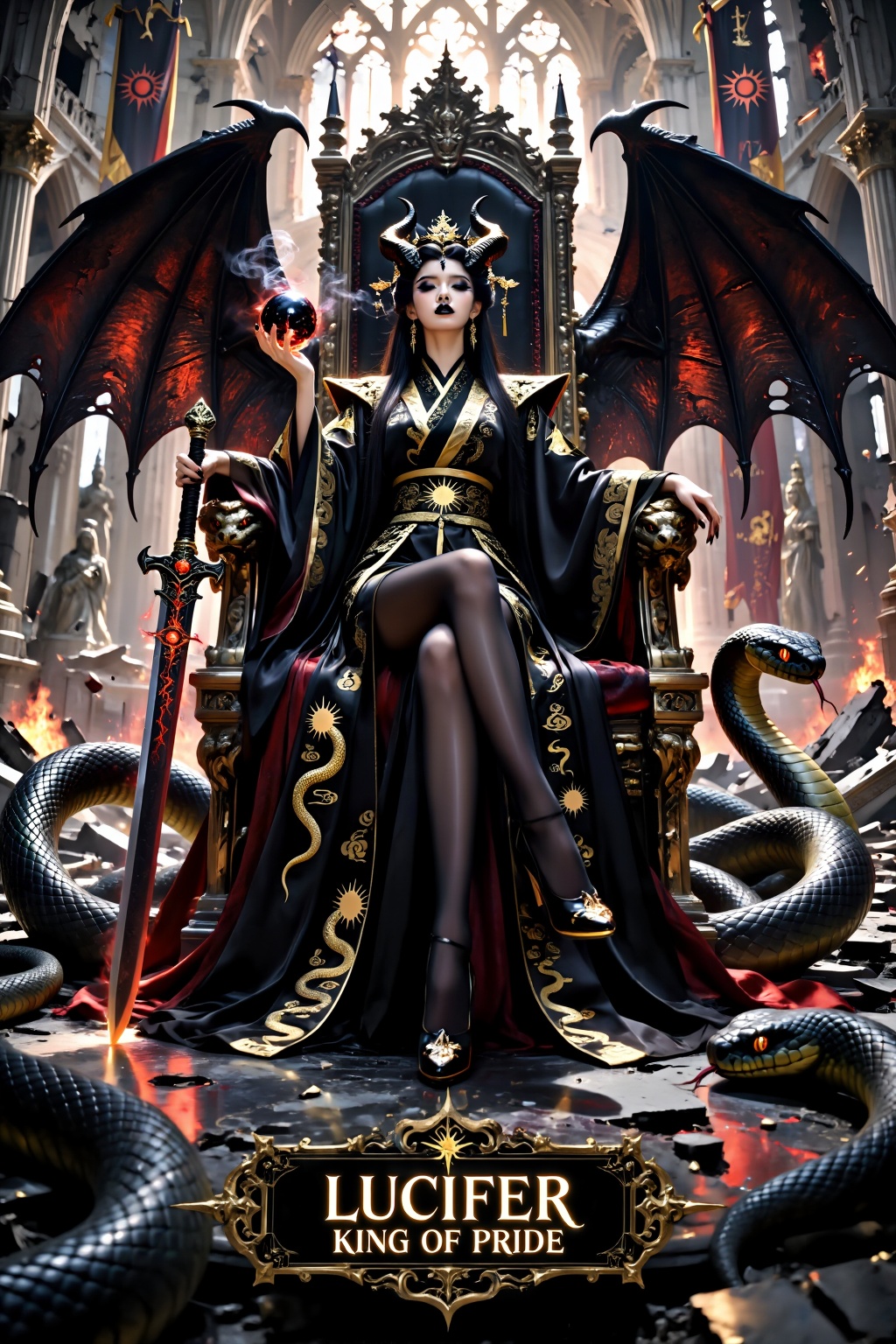 Exceptional quality,  premium cinematic dark fantasy portrait,  highly detailed semi-realistic Gothic infernal fantasy art...