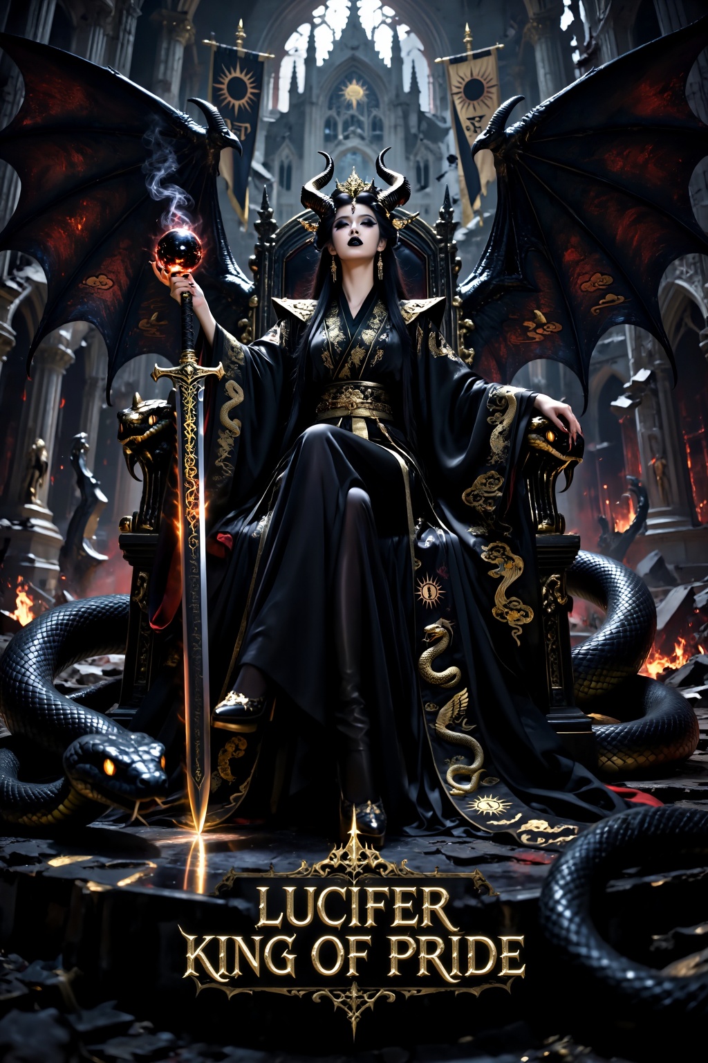 Exceptional quality,  premium cinematic dark fantasy portrait,  highly detailed semi-realistic Gothic infernal fantasy art...
