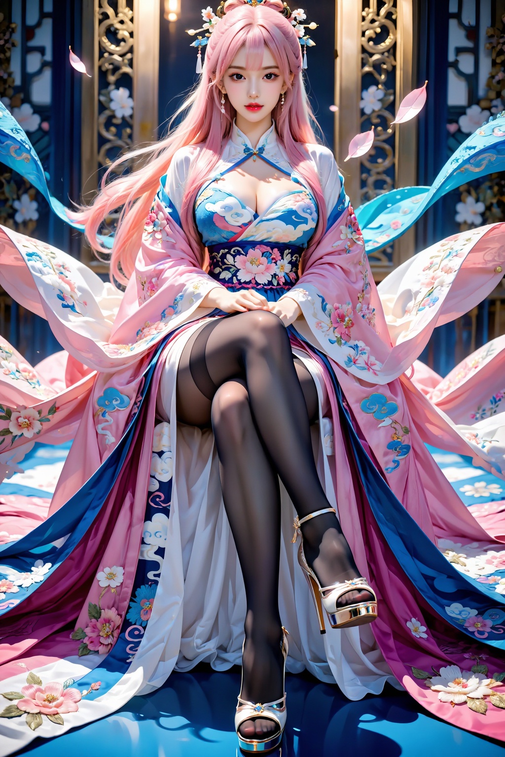 A girl,  facing the audience,  sits cross-legged on Tensor.Art