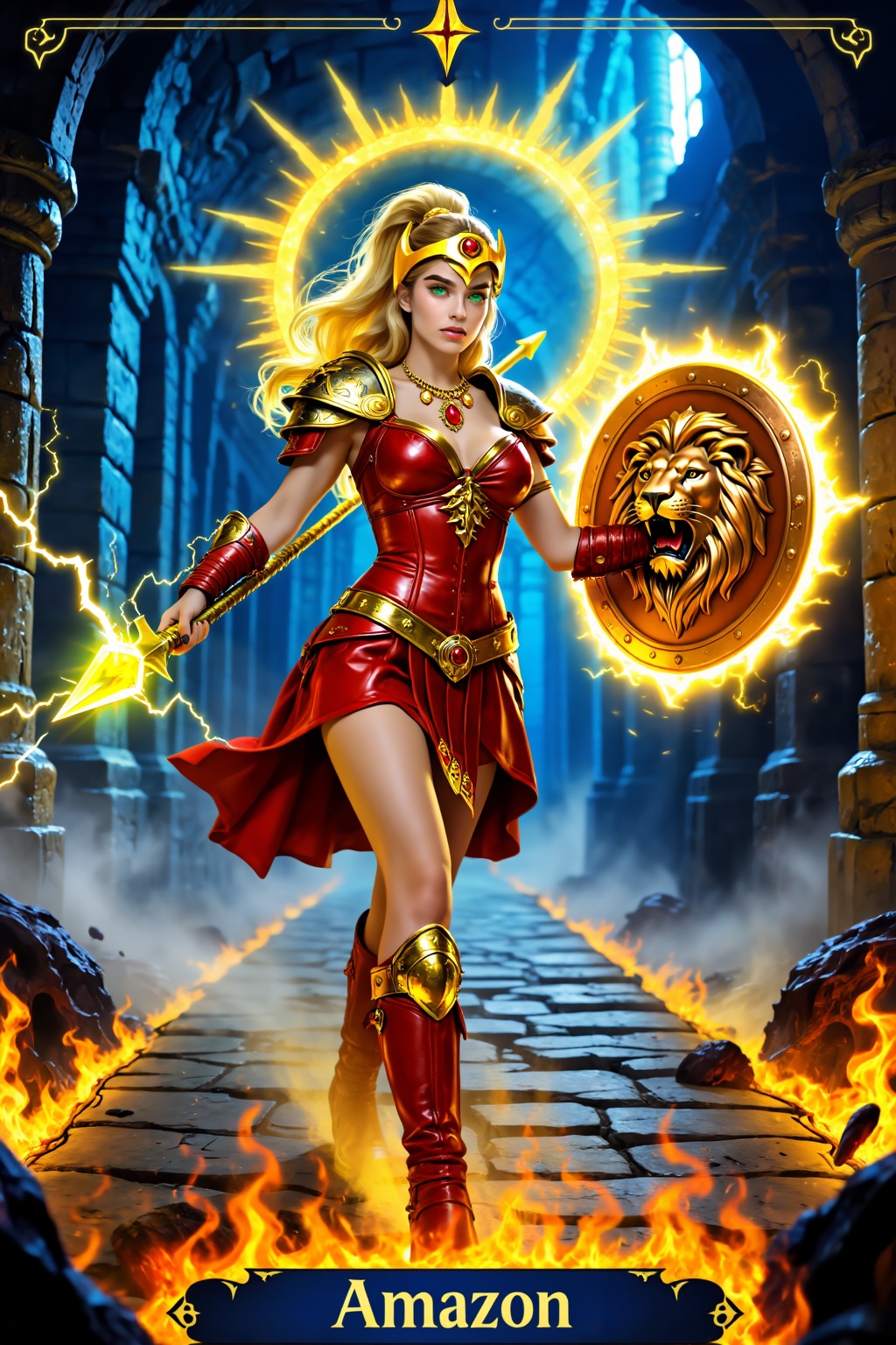 This is a tarot card depicting the Amazons from the classic game Diablo. The word "Amazon" is written at the bottom of the...