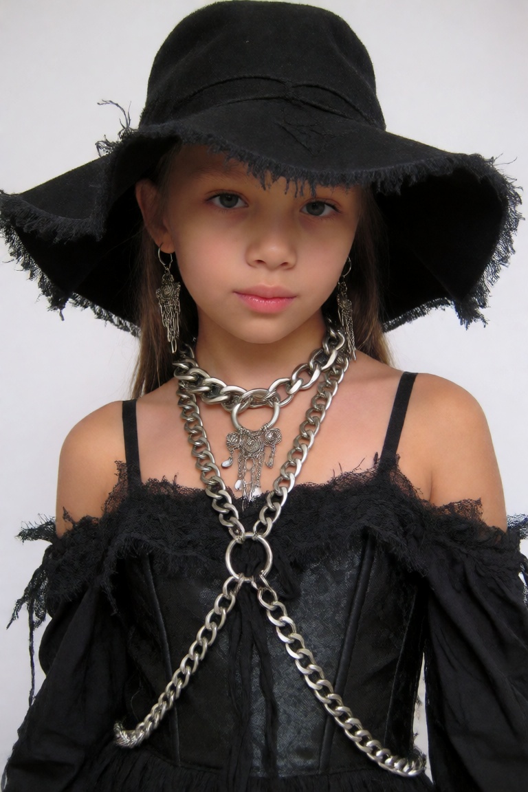 masterpiece,  very aesthetic,  The image features a girl dressed in a striking dark gothic fashion style. Here is a breakd...