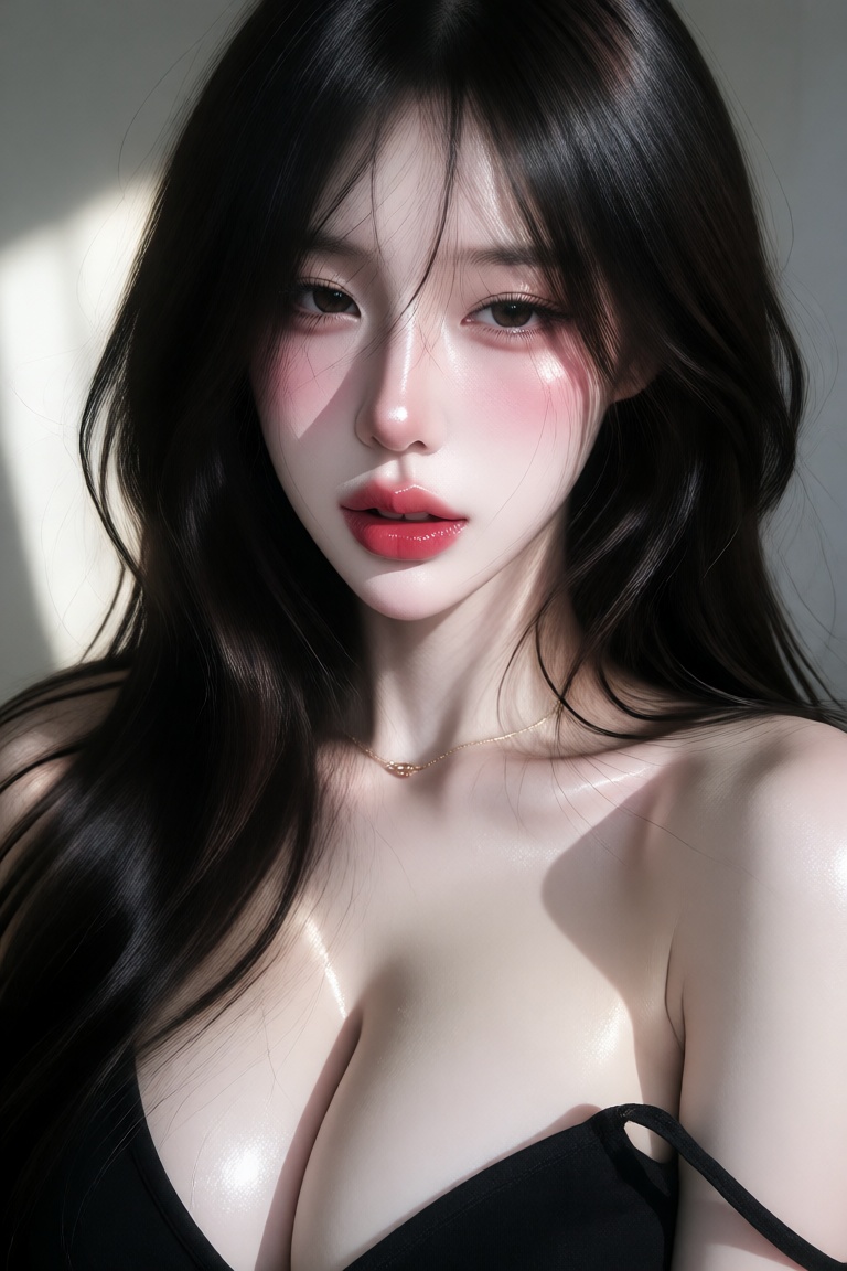 1girl,  ((beautiful Korean woman)),  (long loose straight obsidian black hair flowing in wind) on Tensor.Art