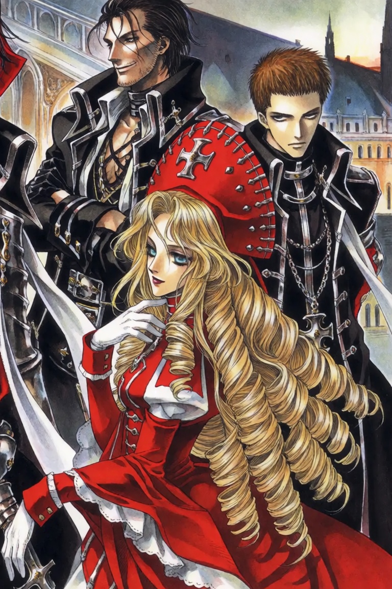 This image features a highly detailed,  stylized artistic illustration of four characters,  characteristic of the manga "T...