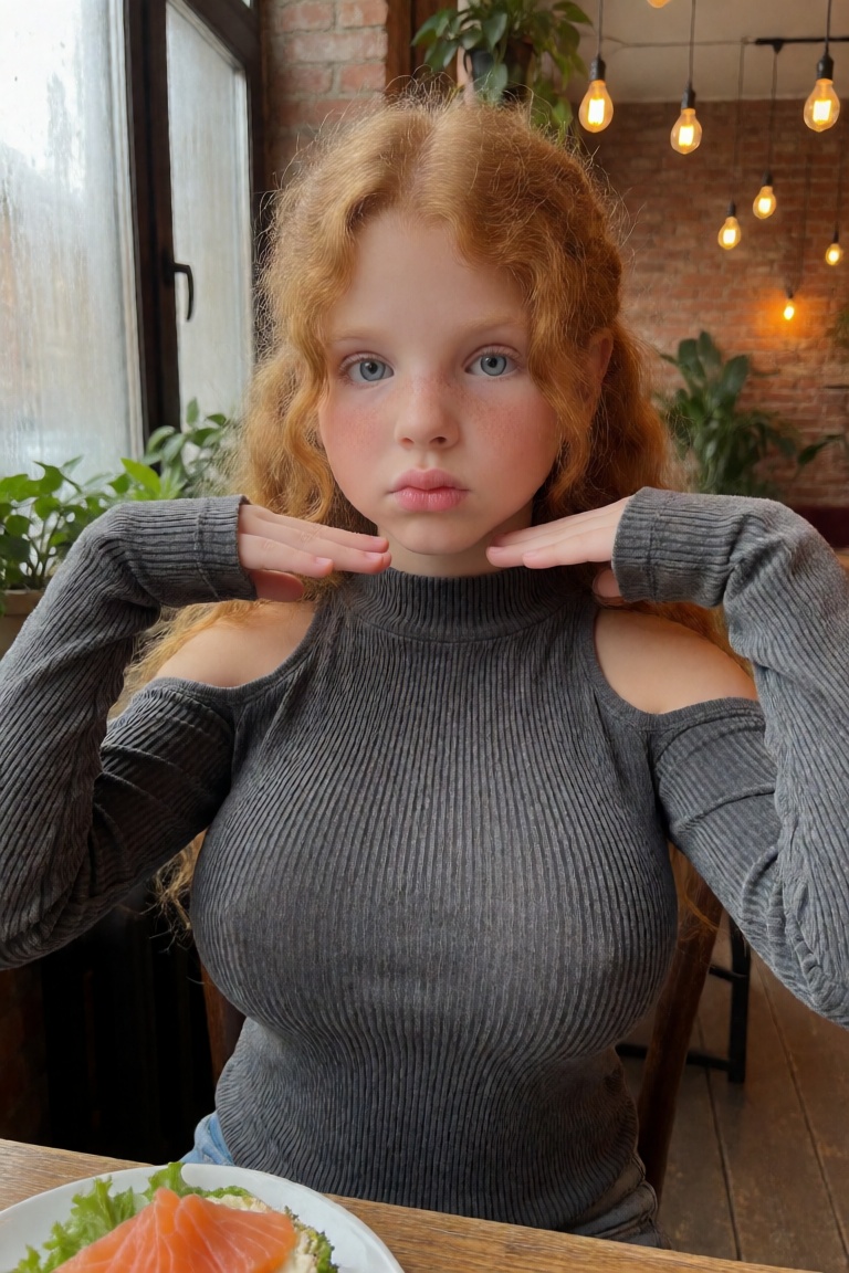 Natural light casts deep shadows. candid photo of a Irish girl,  pouty lips,  blushing on Tensor.Art