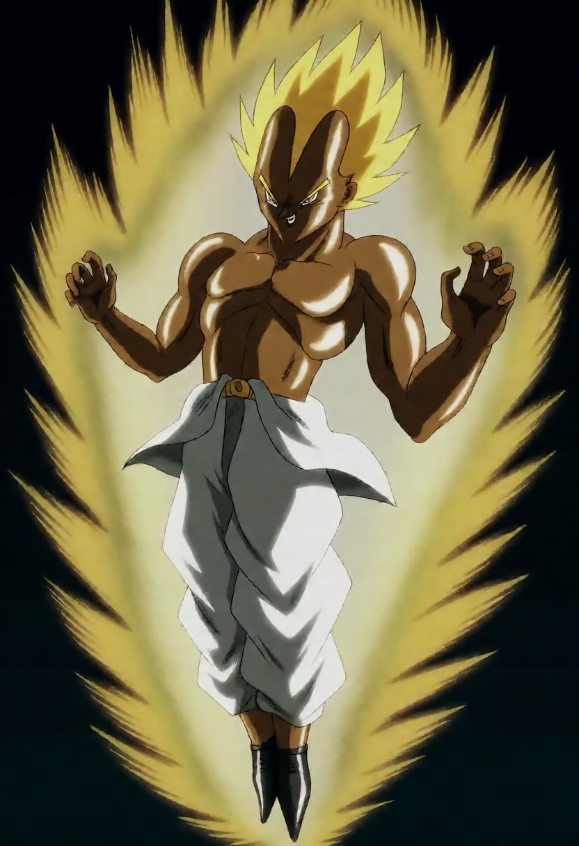 galosengen digital full body illustration in an anime style depicting a topless man with yellow hair in a posing while flo...