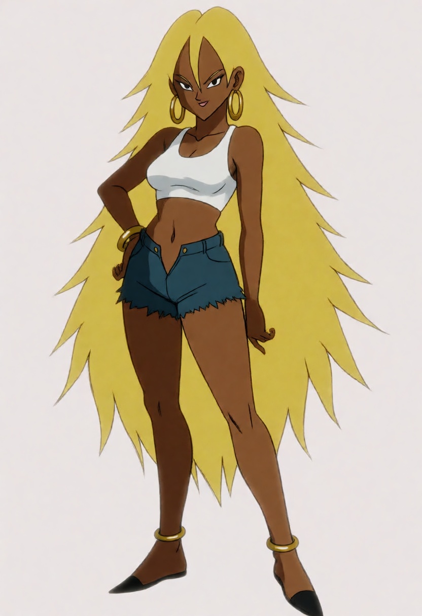 galosengen digital full body illustration in an anime style of a woman with dark skin and yellow hair. on Tensor.Art