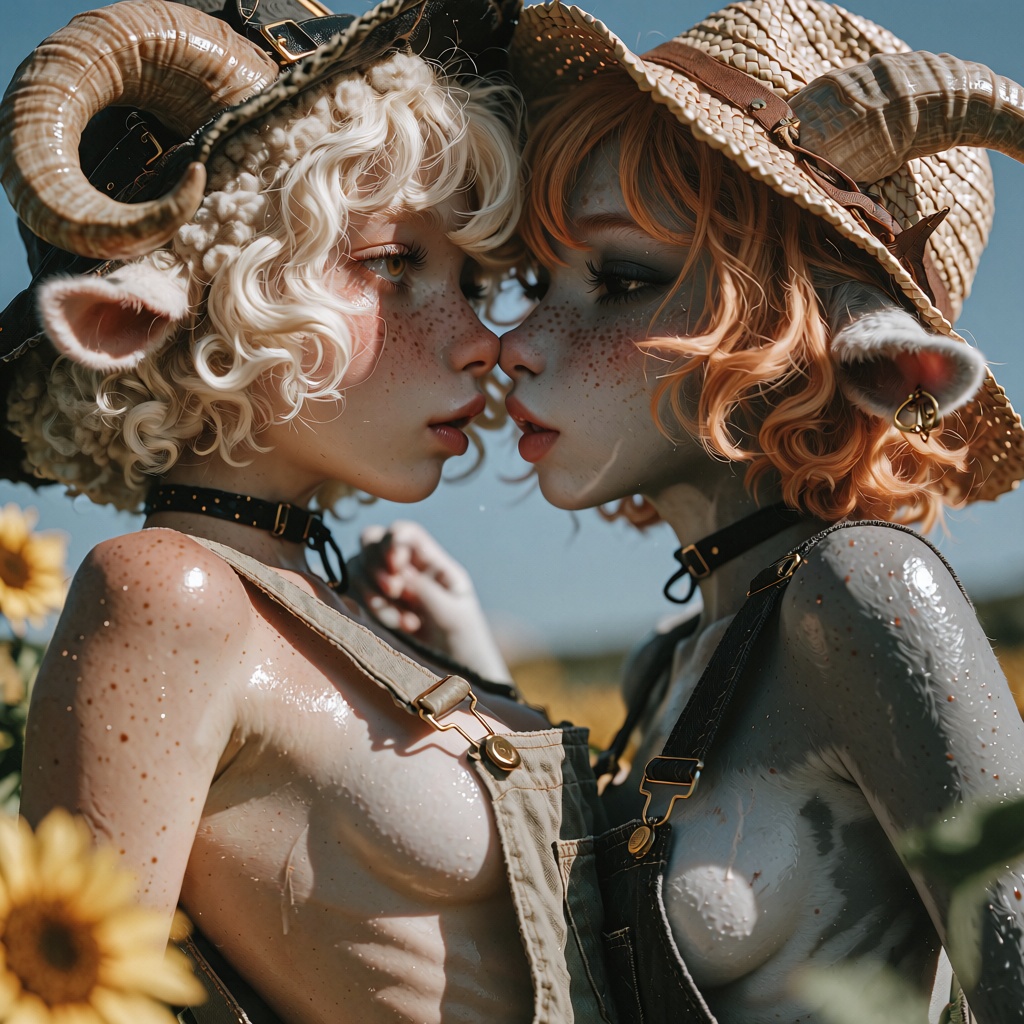 2women,  young anthro animal women,  undressed covered masterpiece on Tensor.Art