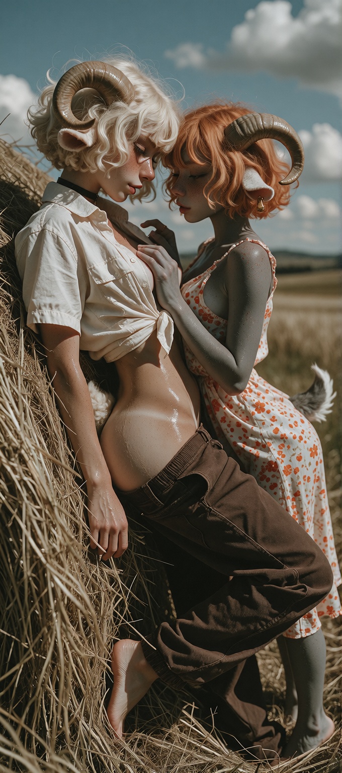 2women,  young anthro animal women,  undressed covered masterpiece on Tensor.Art