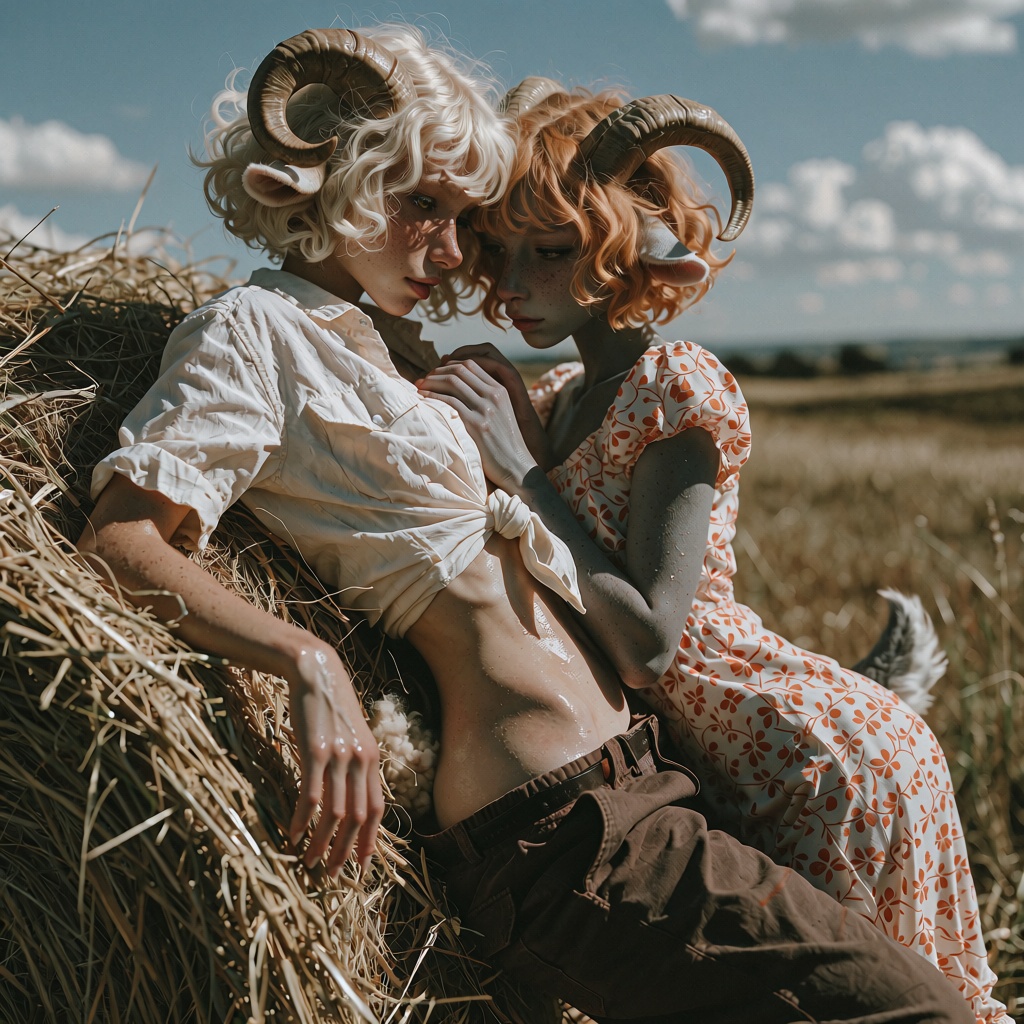 2women,  young anthro animal women,  undressed covered masterpiece on Tensor.Art